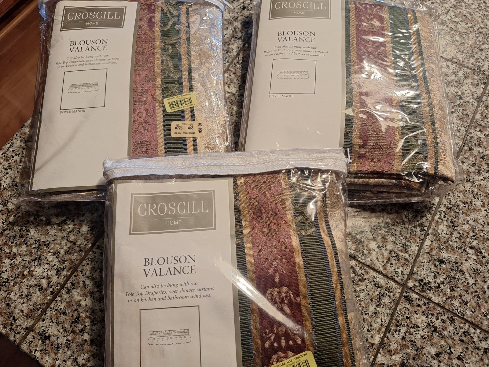 3 NIP Croscill Blouson Valances DOVER MANOR – Burgundy NEW Old Stock