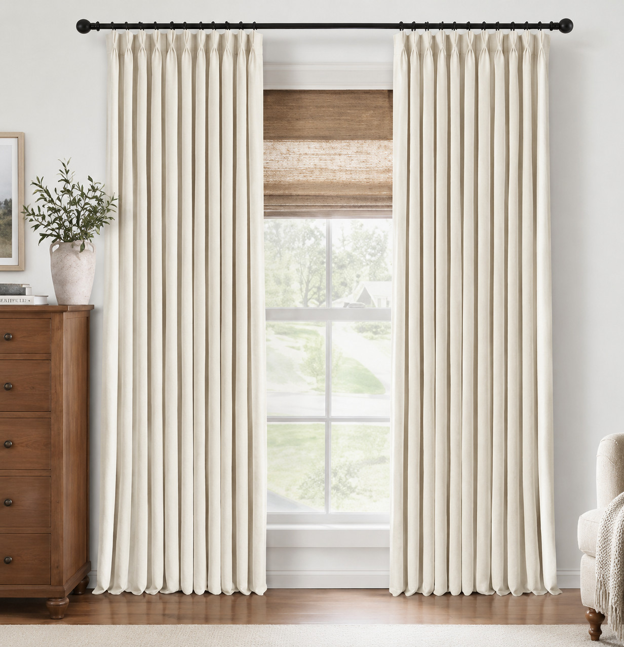 Capaloca Pinch Pleated Curtains 40″ x 102″ Natural Linen Look with Hooks 2 Pack