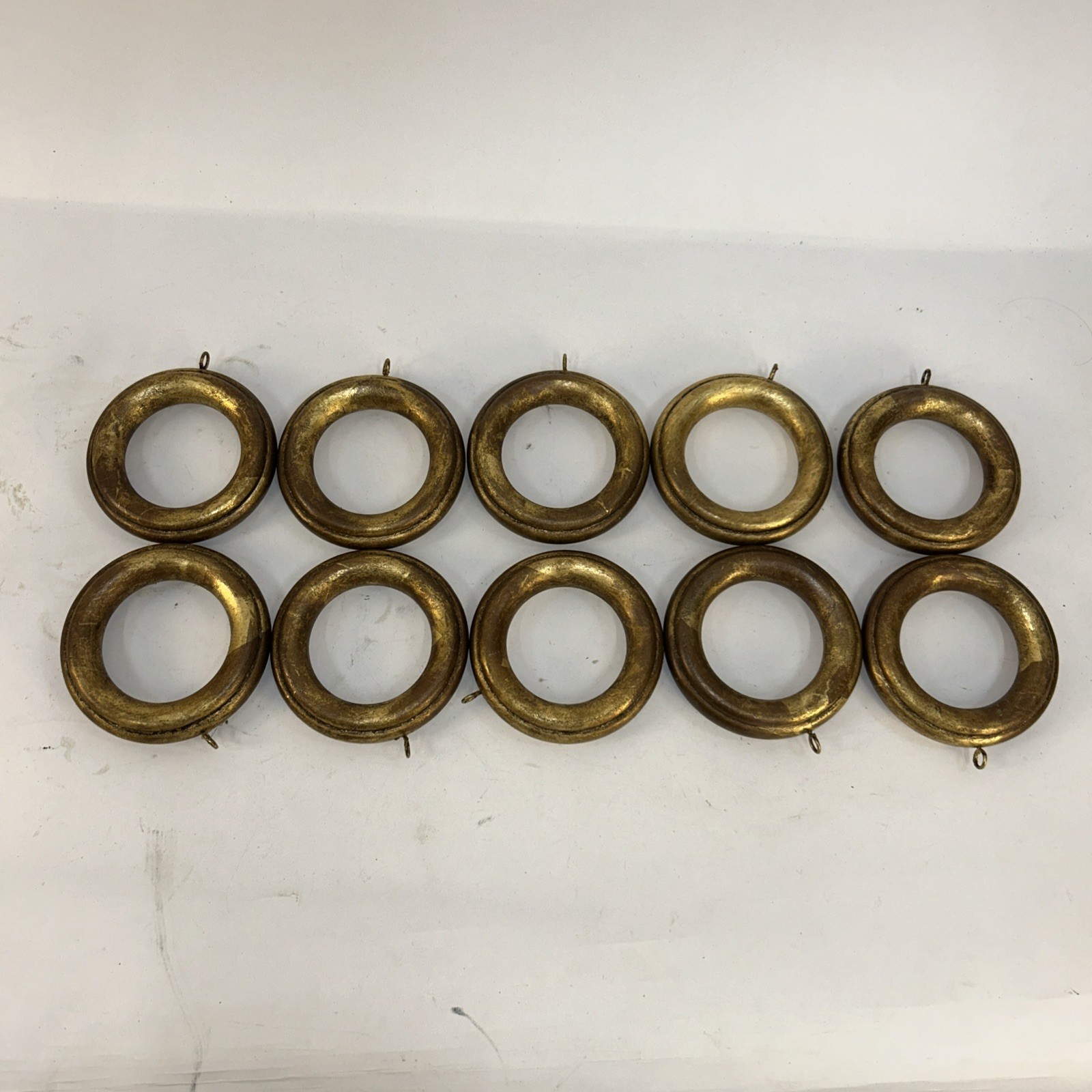Lot Of 10 Medium Wooden Painted Brass Design Curtain Rings 2 1/4”