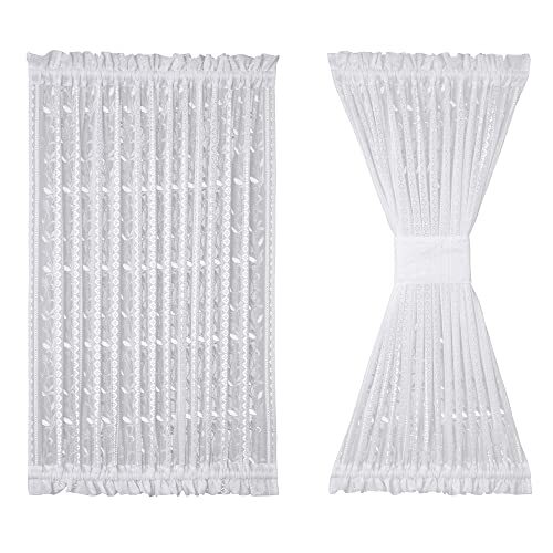 1 Piece Lace French Door Curtain Rod Pocket Boho Leaves 52″ x 40″ 1 pc White