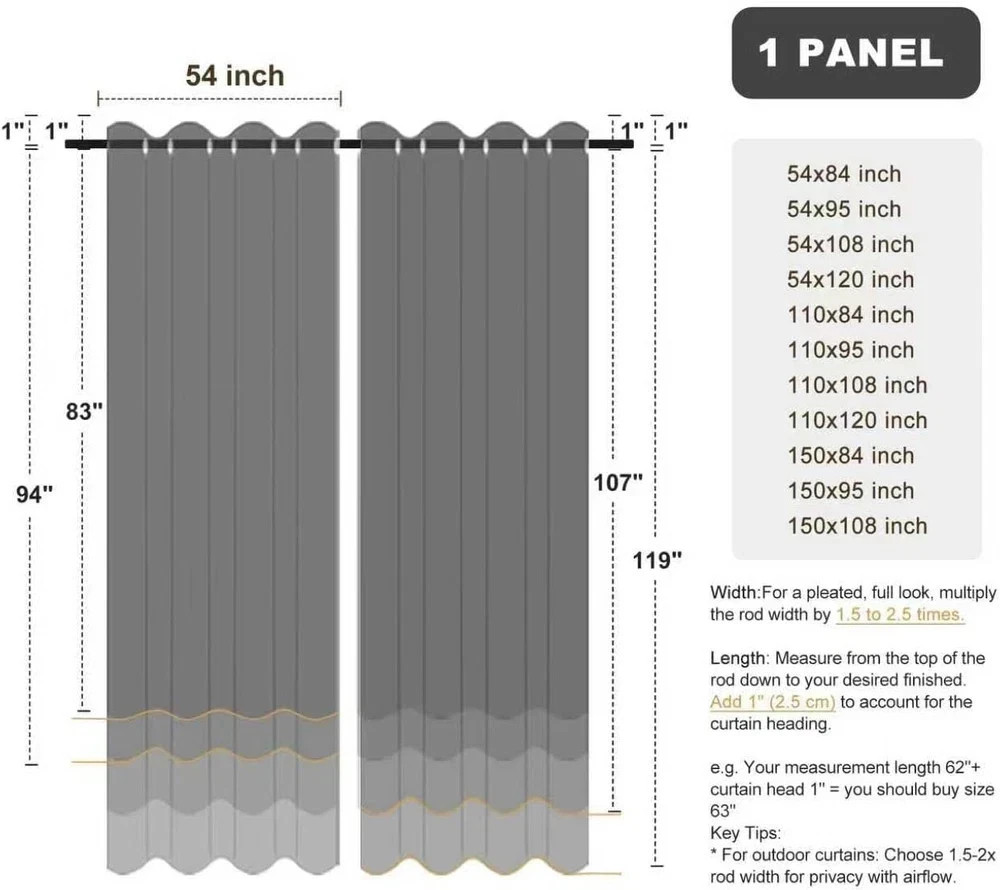 Extra Wide Waterproof Outdoor Curtains for Patio, 150×108 Inch, Black