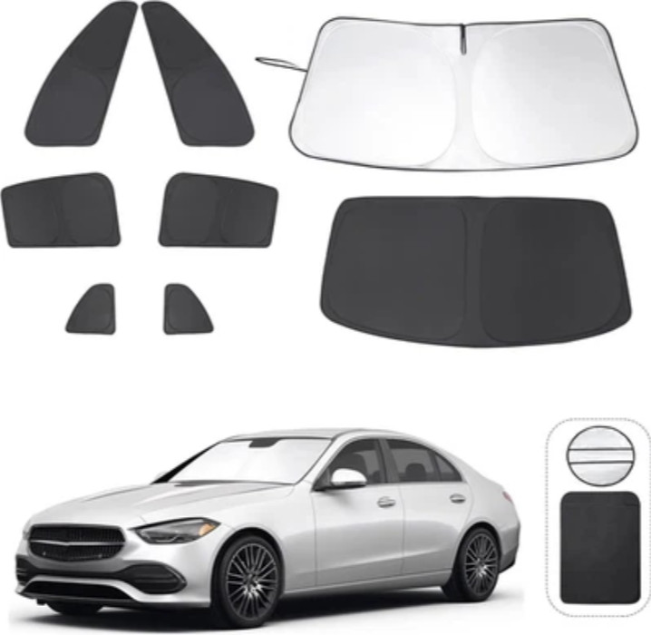 8PCs Window Shades Set for Benz C Class W205 C250 C300 C400 2015-2021 Black