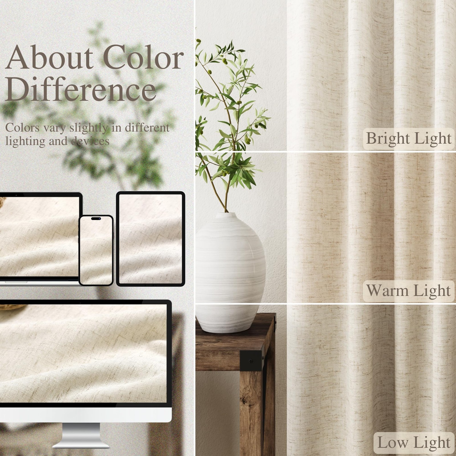 Nanspring Beige 100 Blackout Linen Curtains For Bedroom 120 Inches Long Back