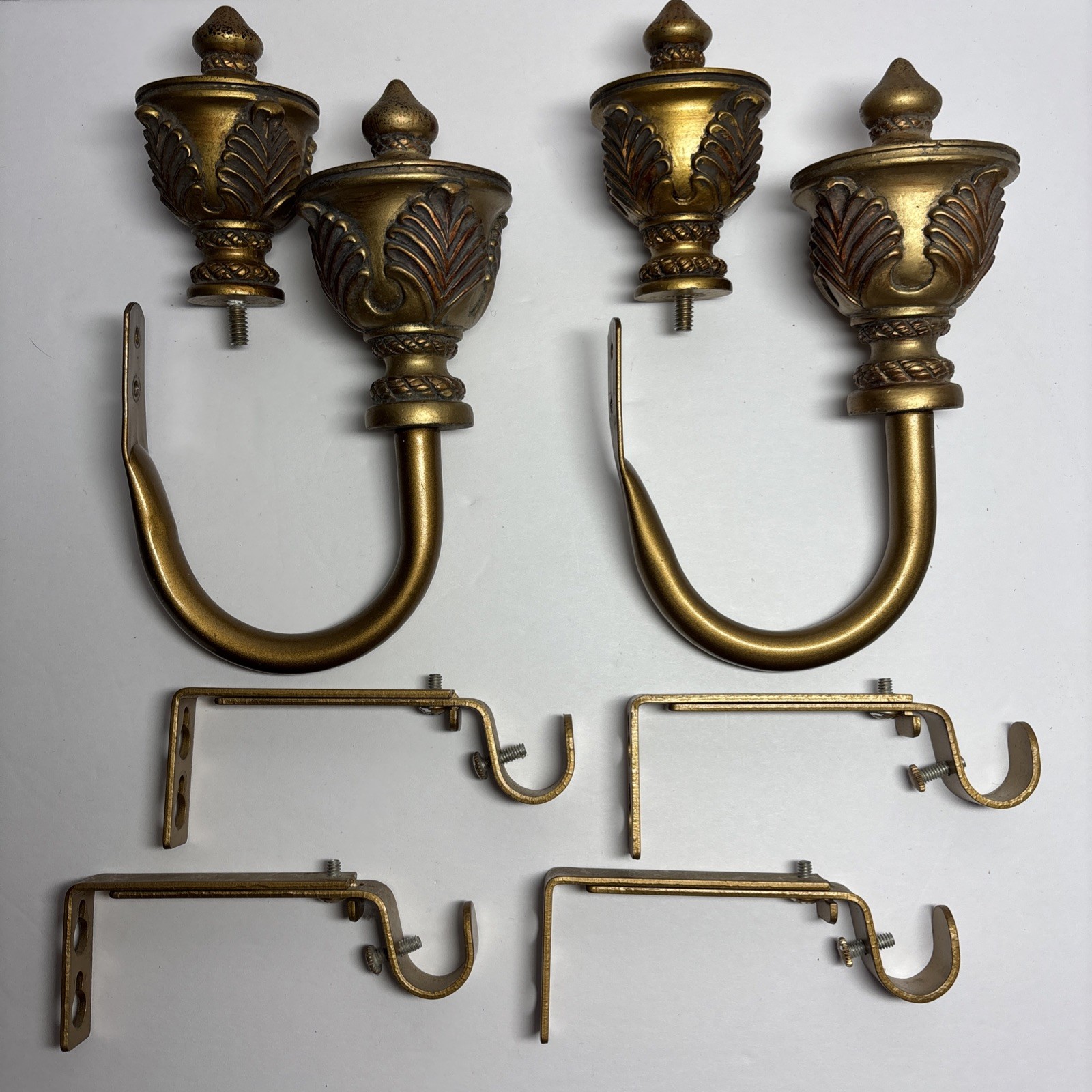 Assorted Hardware 2 Drapery Scarf Tiebacks 4 Finials 4 Rod Holders