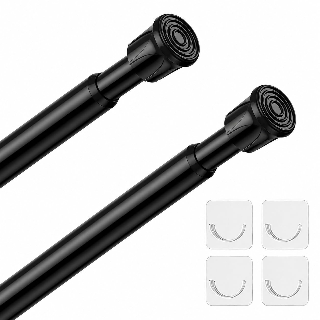 2 Pack Black Spring Tension Curtain Rods 28-48 Inches, Spring Loaded Curtain …