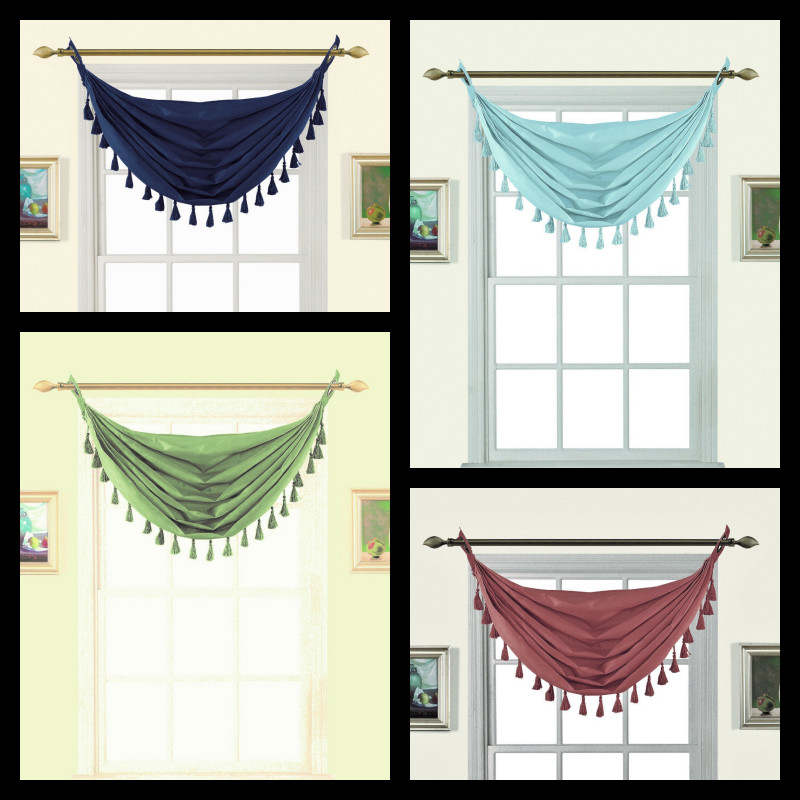 1PC FAUX SILK GROMMET WATERFALL VALANCE SWAG WINDOW CURTAIN W/TASSEL TRIM M12