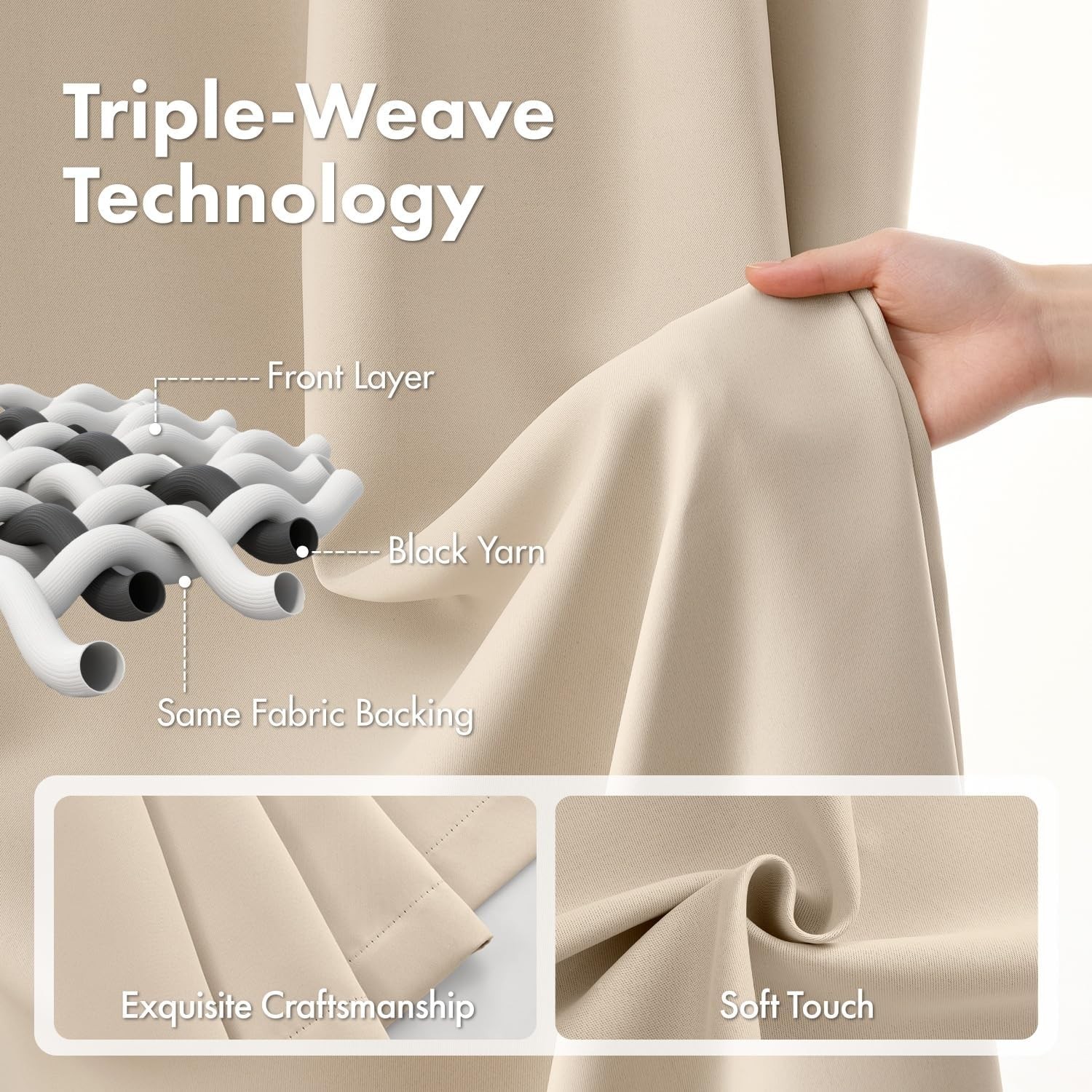Cream Beige Pinch Pleat Blackout Curtains 96 Inch Length 2 Panels Set for Bed…