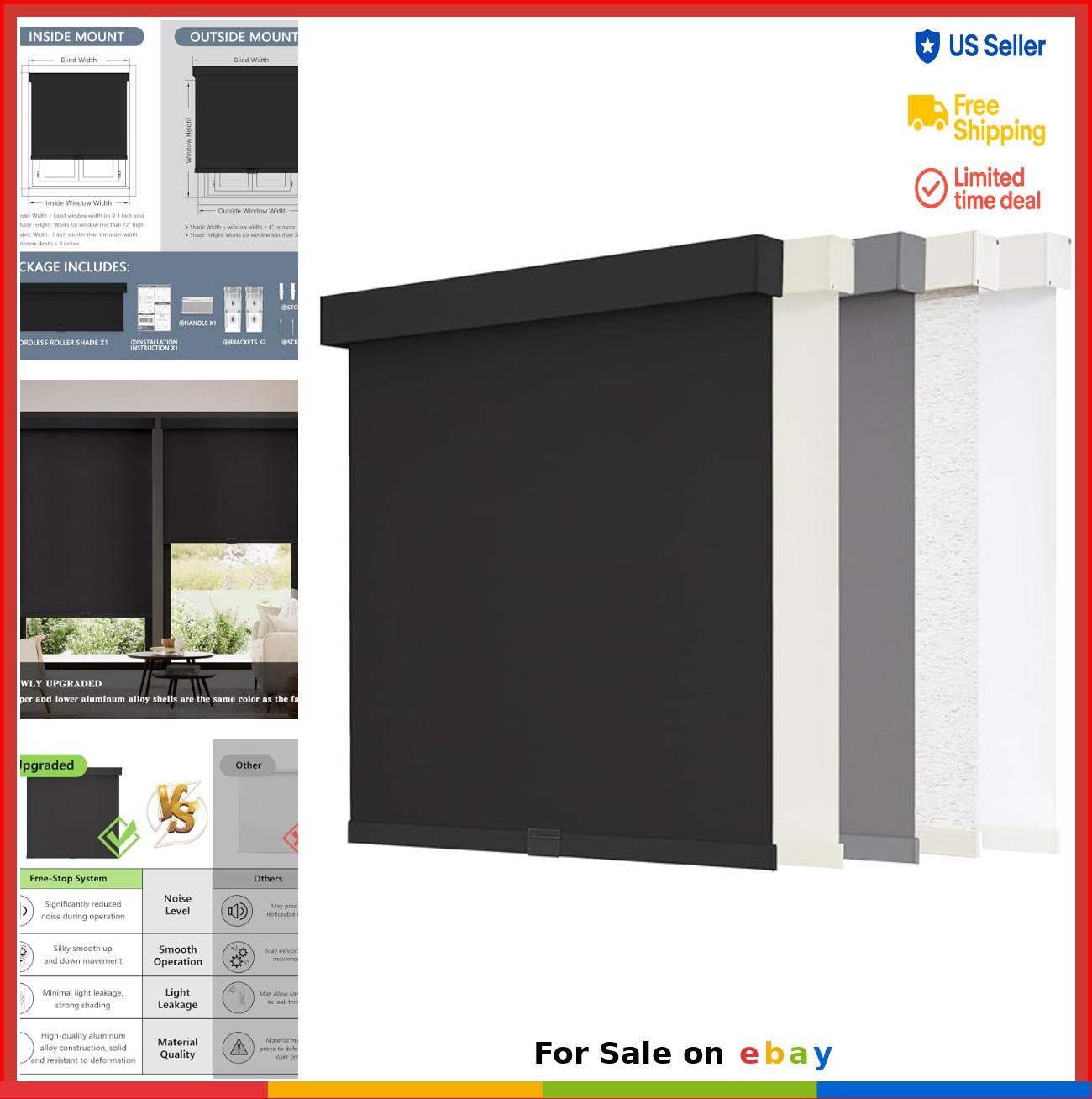 Blackout Roller Shade Cordless Free-Stop 34×72 Inches Thermal Insulated UV