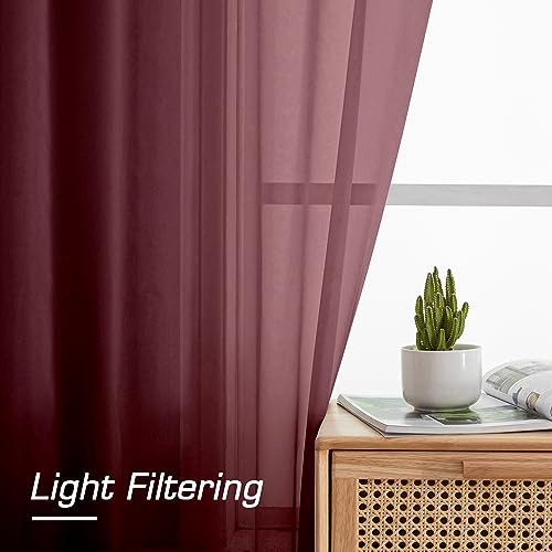 Rod Pocket Top Solid Voile Sheer Curtains for 42″W x 54″L (Pack of 2) Burgundy