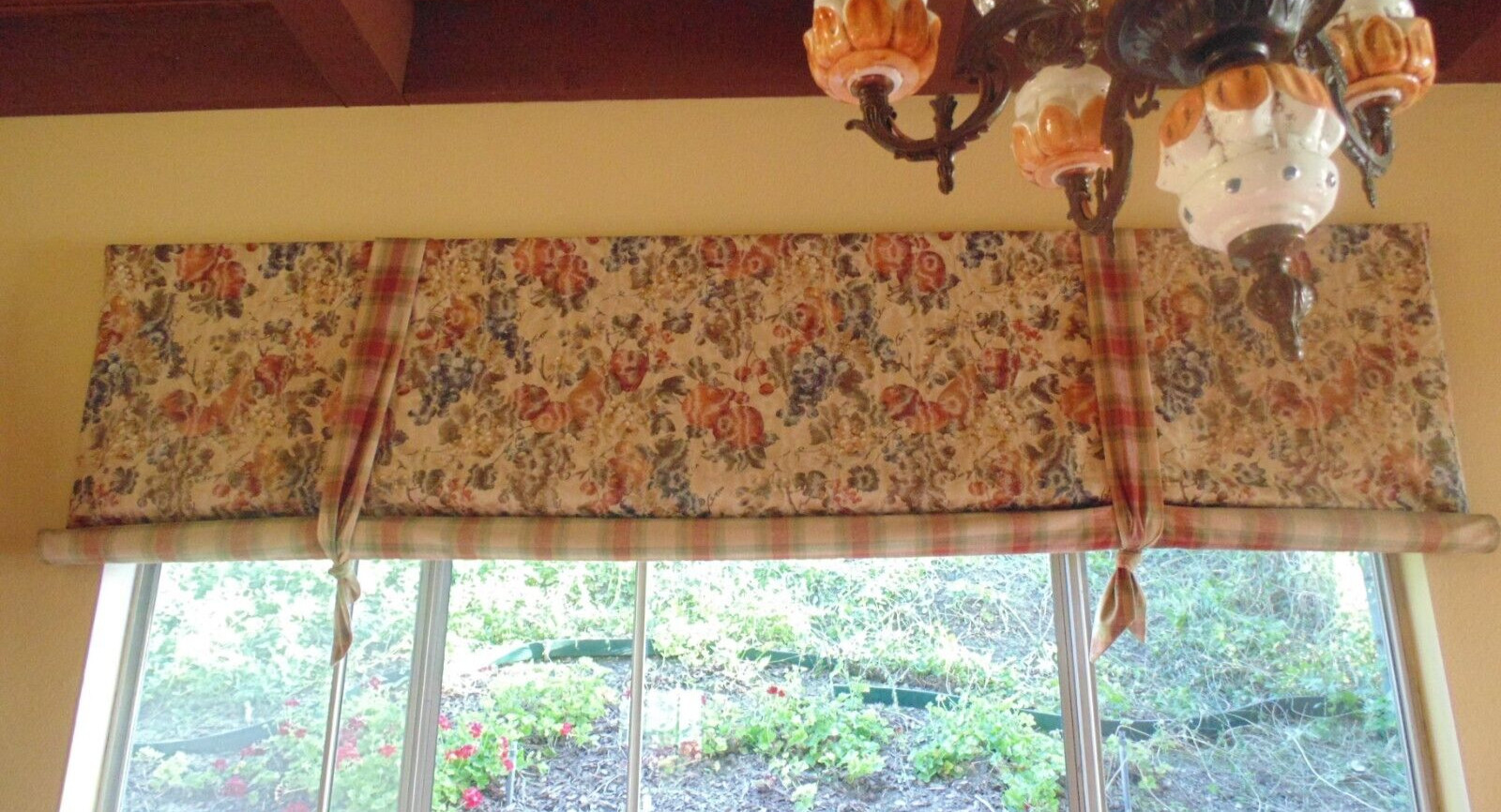 CUSTOM Roll Shade Window VALANCE 102″ Lined French Country Floral & Plaid EXCEL