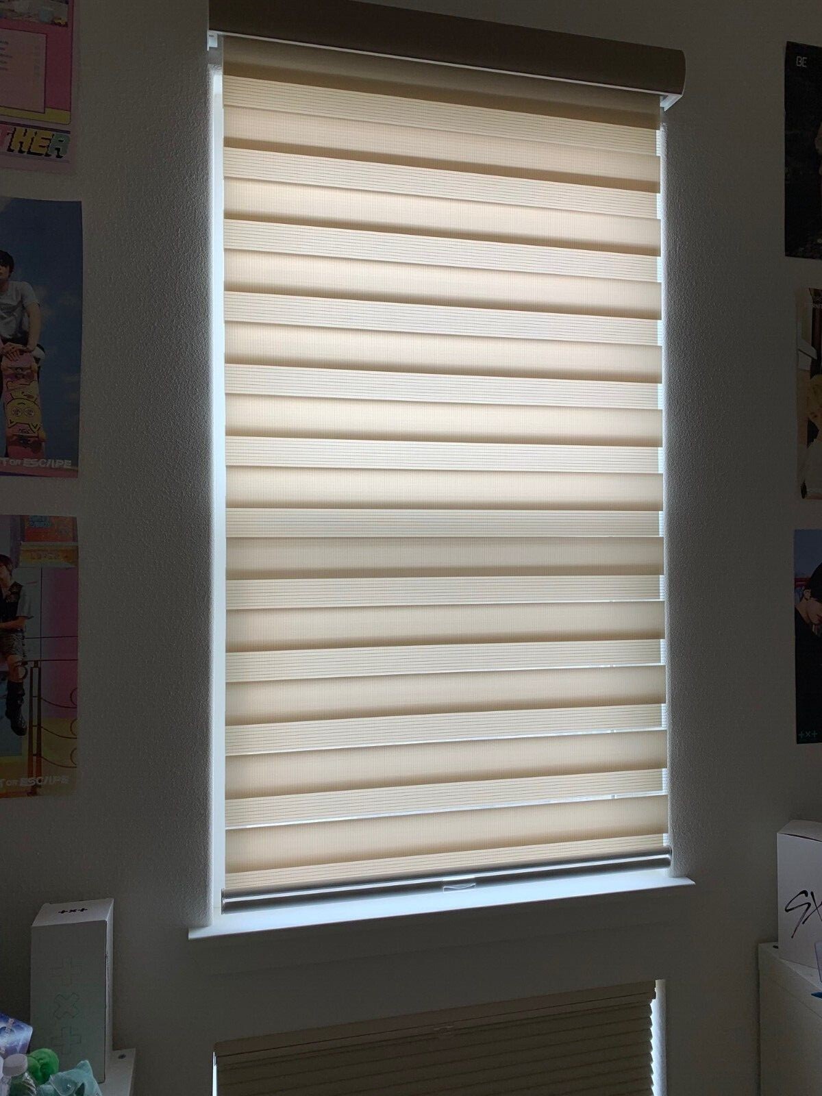GoDear Design Cordless Light Filtering Zebra Roller Shade Blinds 35″W x 72″L Tan