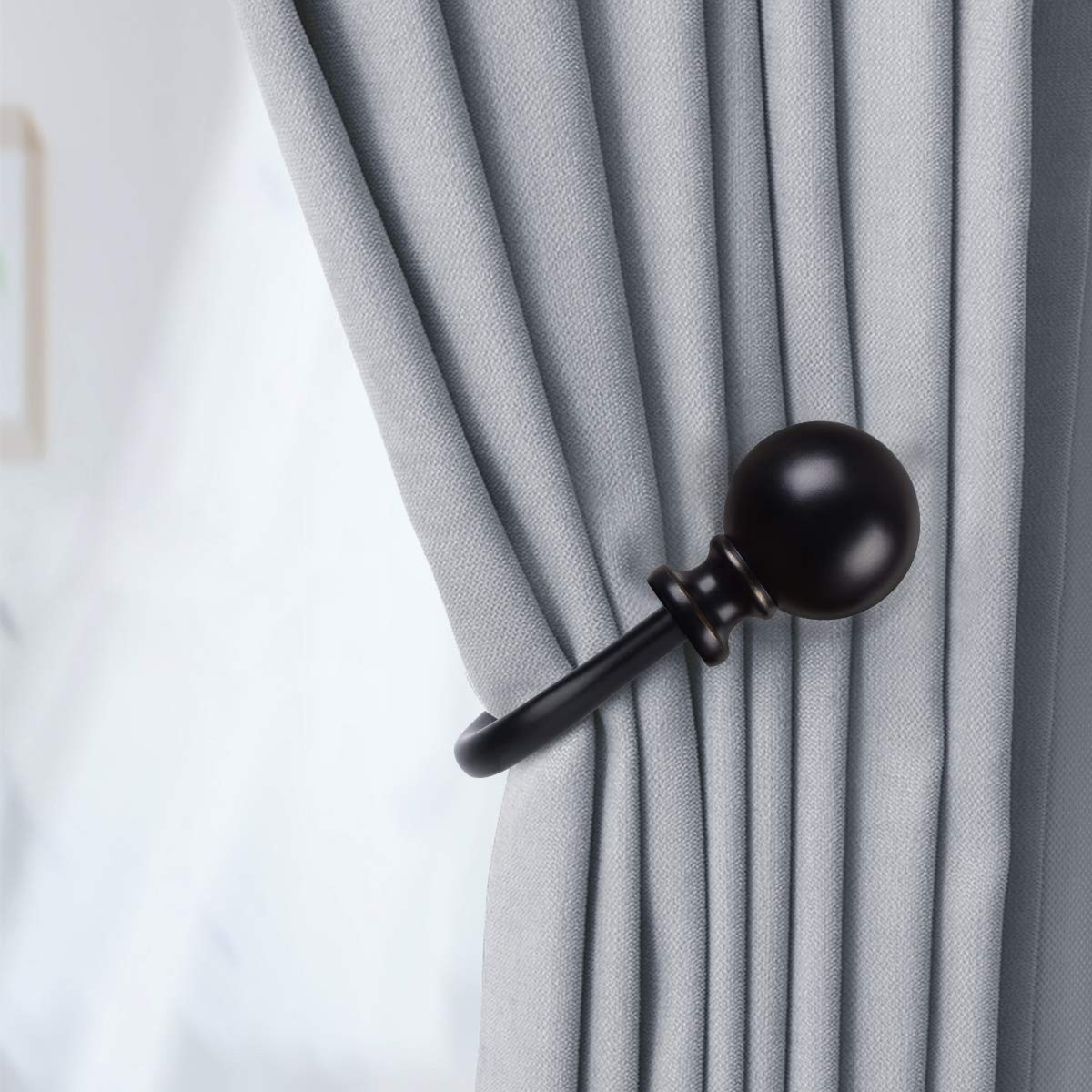 Curtain Holdbacks, Black Curtain Tiebacks Wall Mounted with Round Finials, Me…