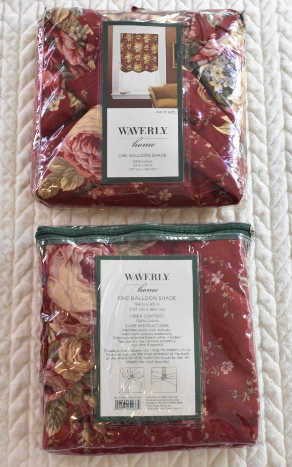 Waverly Home Pair 2 Balloon Shades Cotton 54″ x 63″ Floral Red Cottagecore NEW