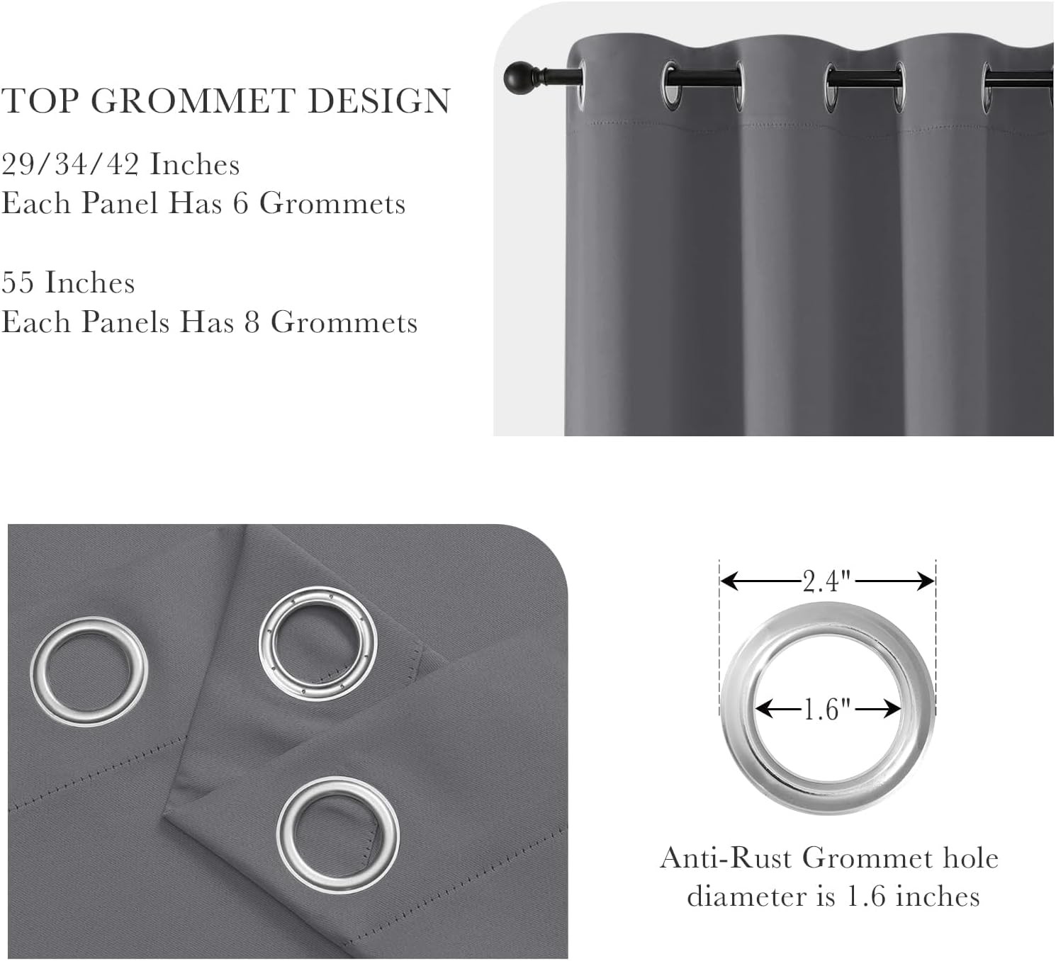 Short Gray Blackout Curtains for Kitchen Over 42″W x 36″L (Pack of 2) Grey