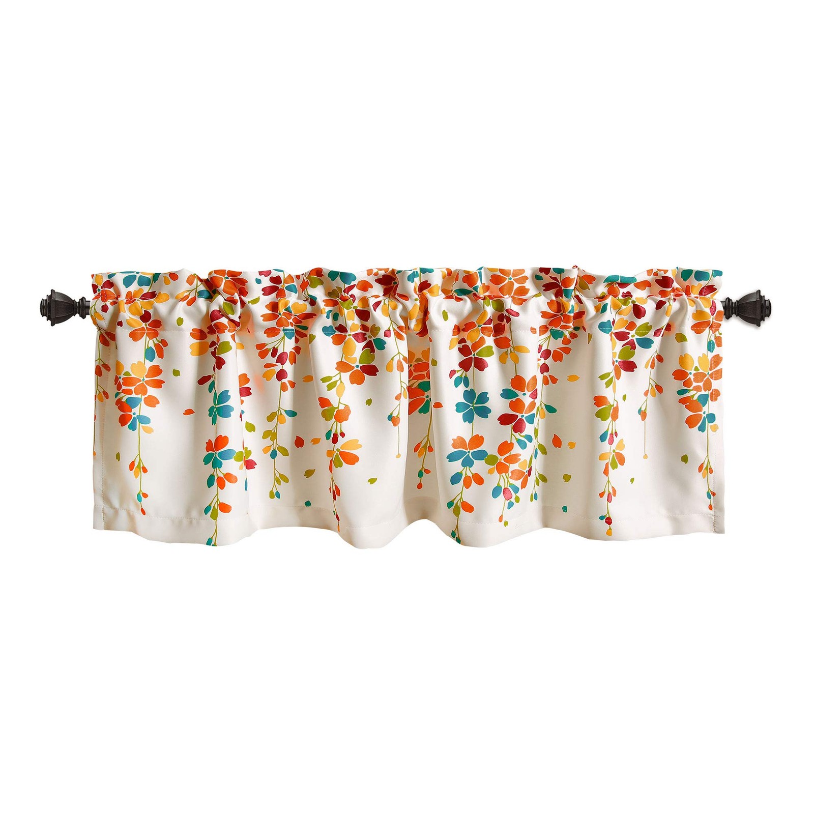 Light Filtering Floral Valance 52″ W x 18″ L Turquoise & Tangerine Decor