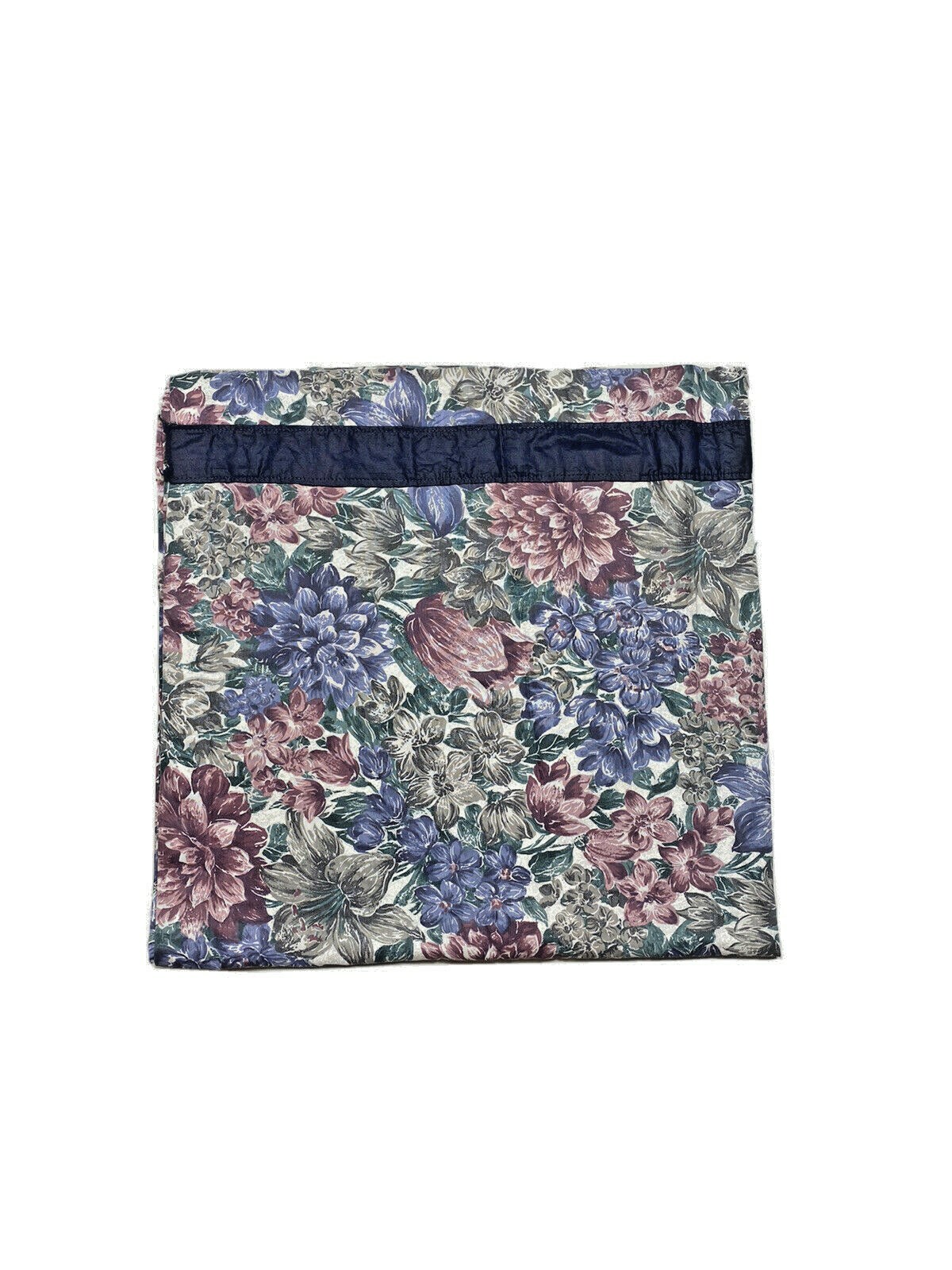 Single Vintage Floral Curtain Panel Drape 1980s Navy Blue & Purple 80″ Pattern