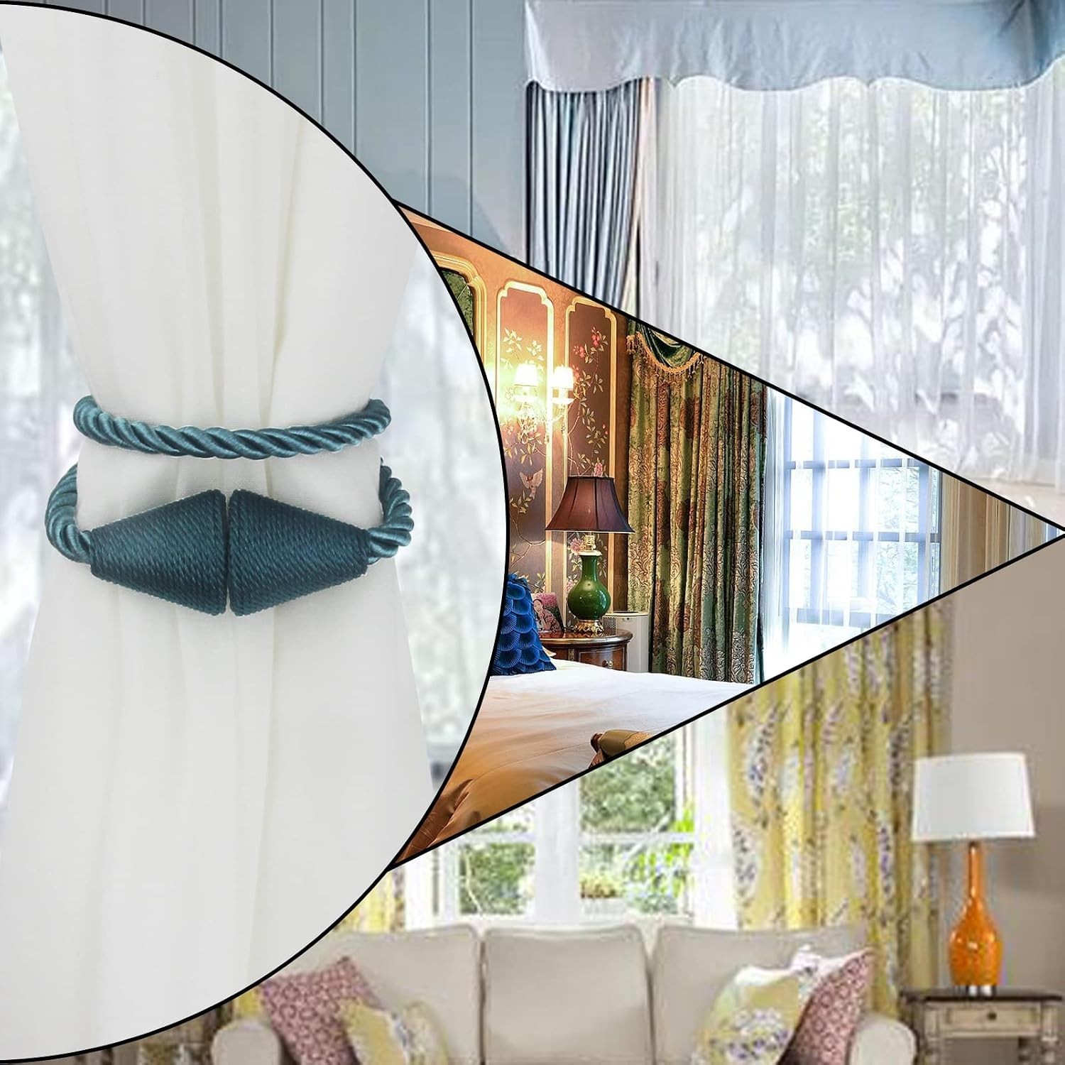2 Pack Magnetic Curtain Tiebacks Rope Modern Handmade Curtain Tie Backs Decor…