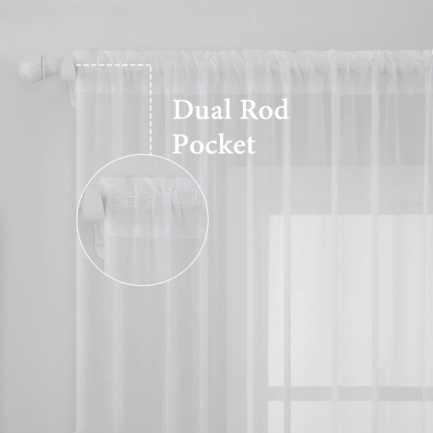 Contemporary Light Filtering White Sheer Curtains with Rod Pocket – 2 Panels