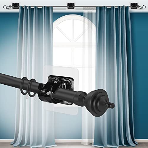 Curtain Rod Brackets No Drilling, 8 PCS Self Adhesive Curtain Rod 8 PCS Black
