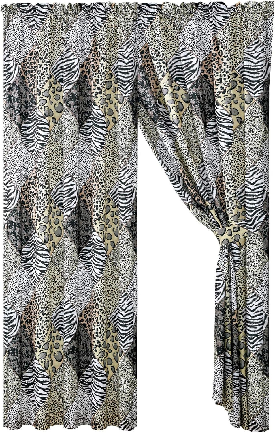 4 Piece Jungle Safari Animal Print Window Drapes Curtain Set, Black White Gray L