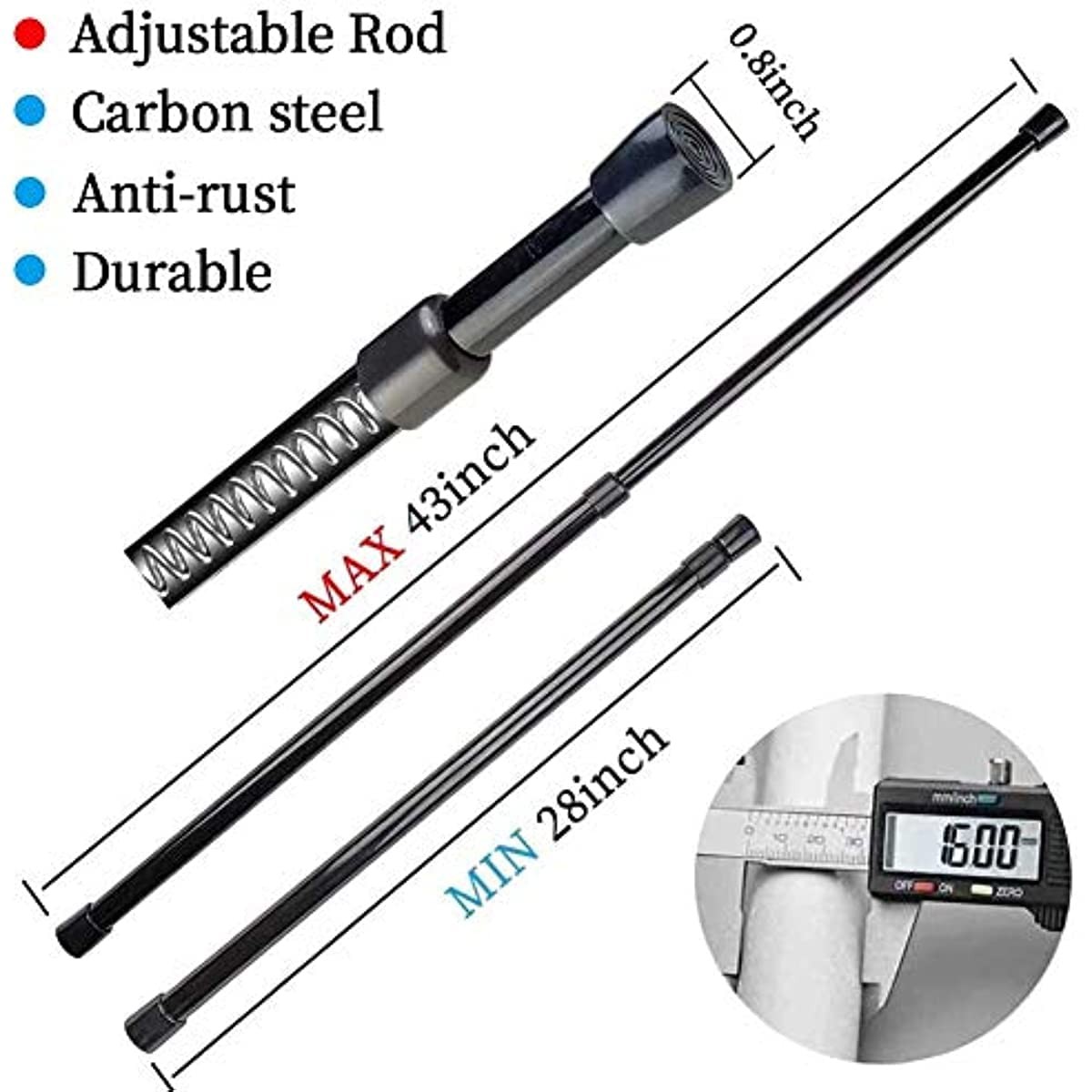 2 Pack Spring Tensions Rods Steel Adjustable Length Curtain Rod, 28-43 Inches…