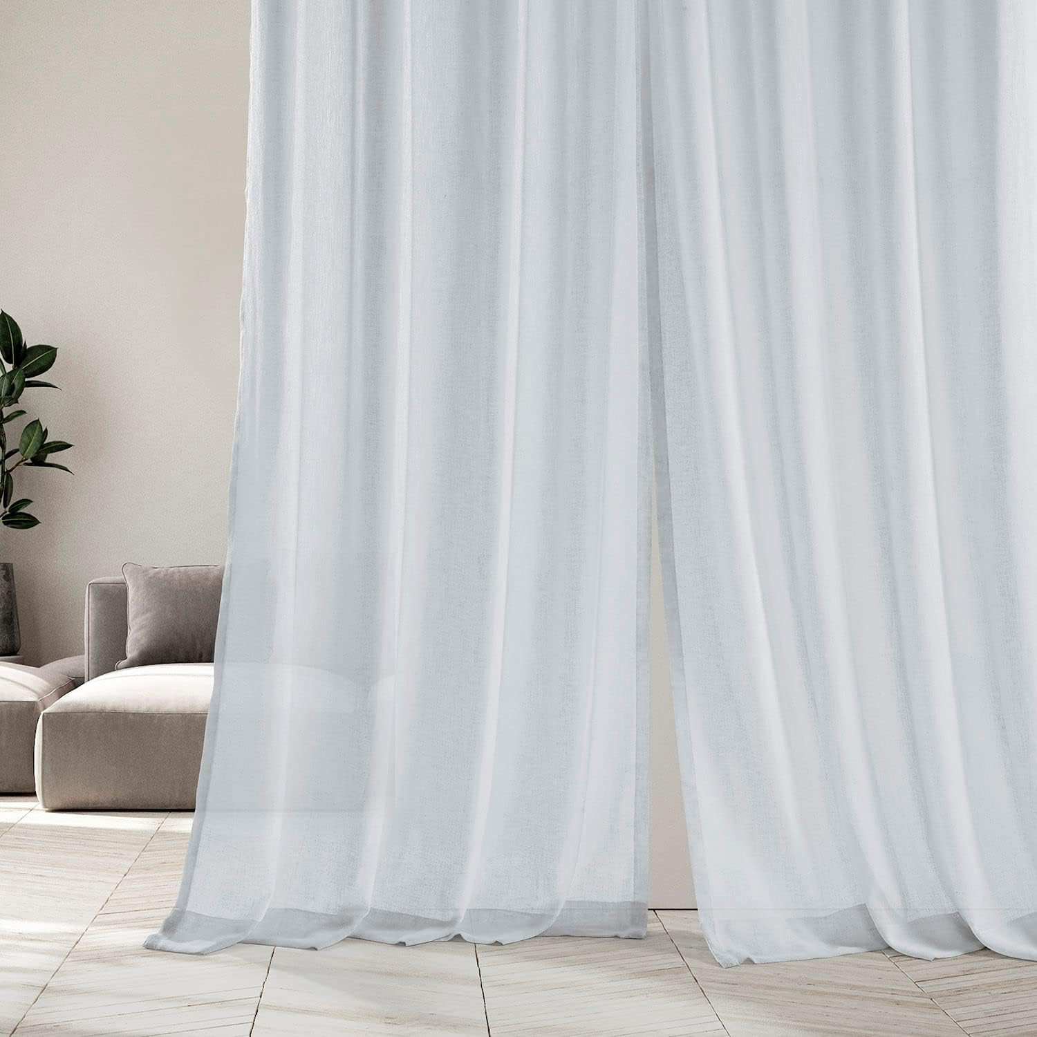 Solid Sheer Curtains for Living Room Linen Texture 50 X 84 (1 Panel), Rod Pocket