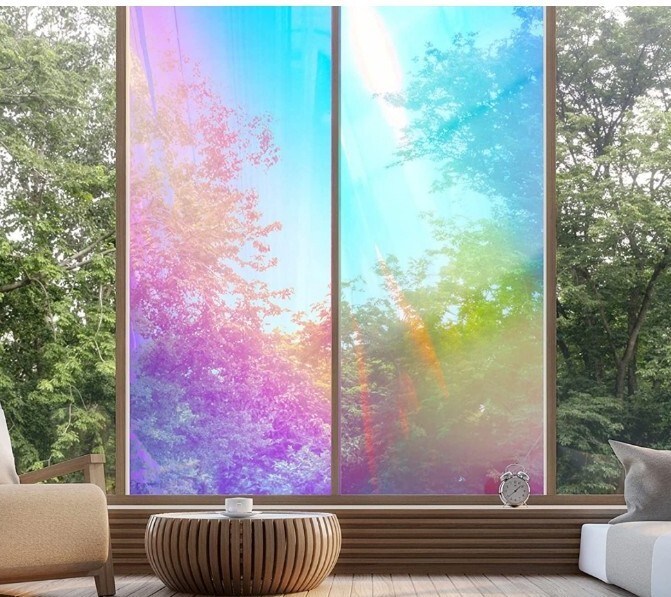 Privacy Window Film ~ Window Sticker ~ 17.7″ x 78.7″ ~ 3D IRIDESCENT RAINBOW