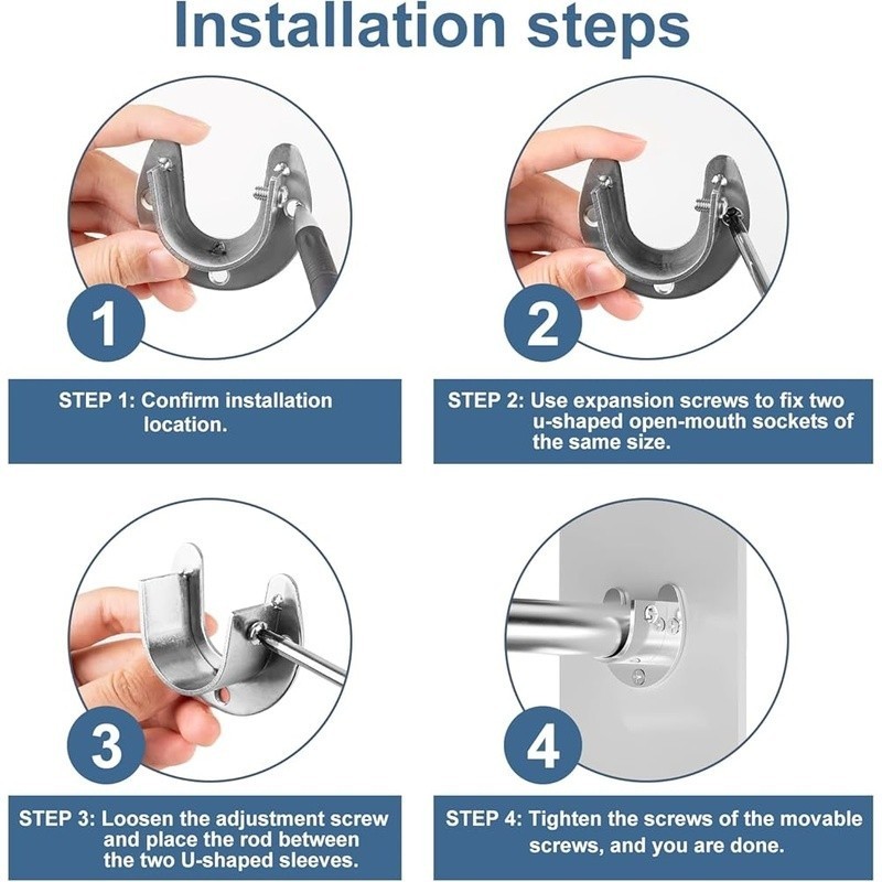 Heavy Duty Stainless Steel U-Shaped Curtain Rod Holders Wall Mount 6 Pack New