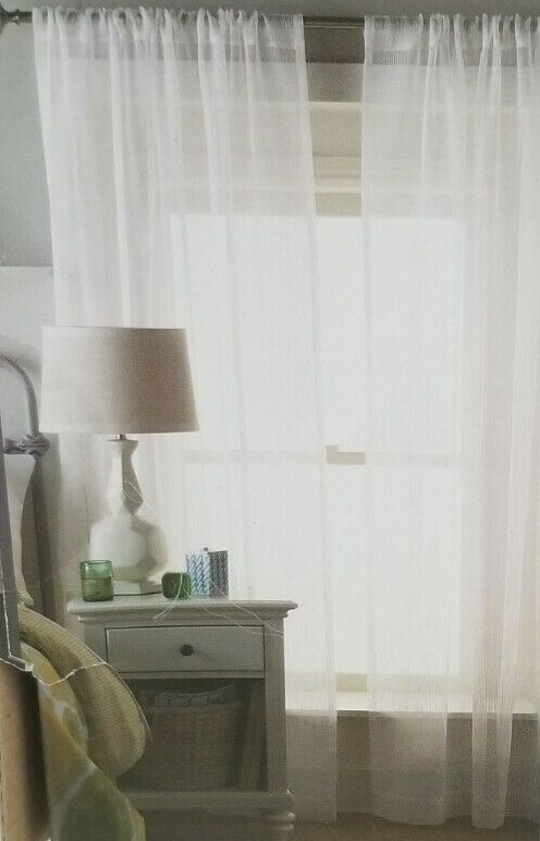 2 Threshold White Stripe Sheer Panels (1 Pair) 108″ x 84″ NIP
