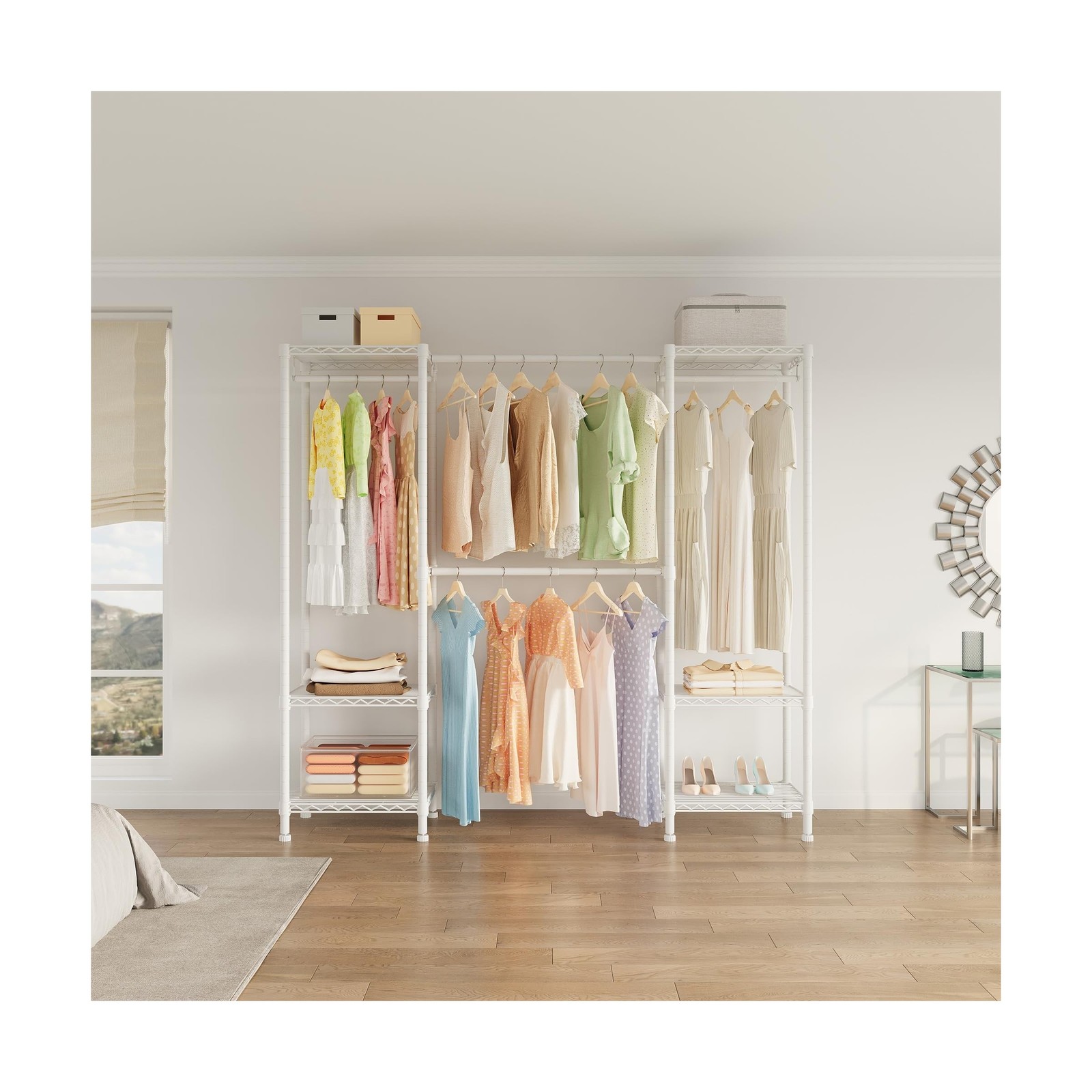 H10 Expandable Clothes Rack Clothing Rack for Hanging Clothes, Heavy Duty Gar…