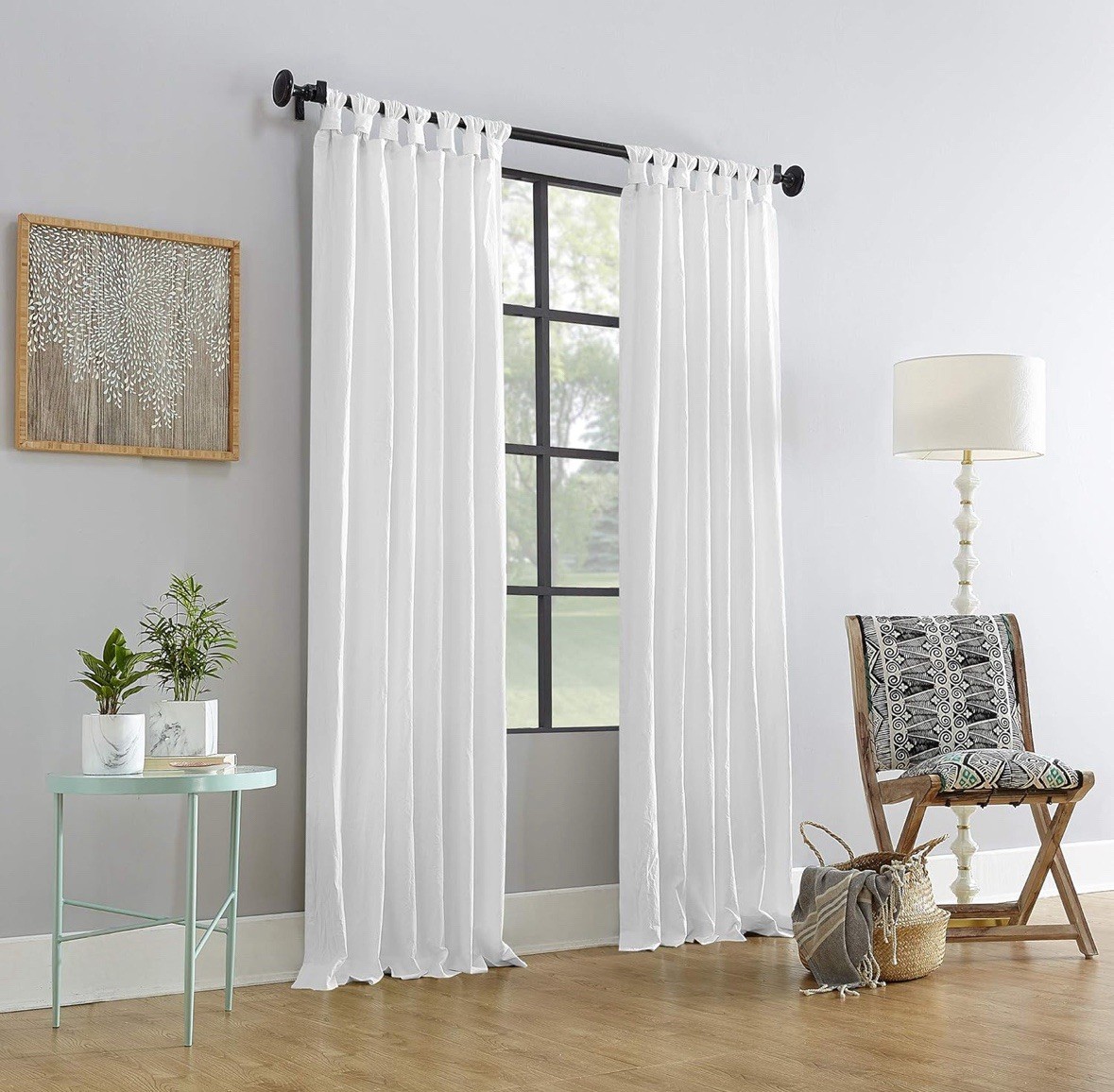 Archaeo Washed 100% Cotton White Twist Tab Curtain 52″ x 108” New (2-panel)
