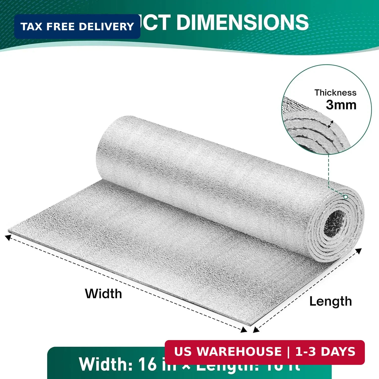 HADOR Reflective Window Film Insulation Roll 16 in X 10 Feet, Foil Aluminum Roll