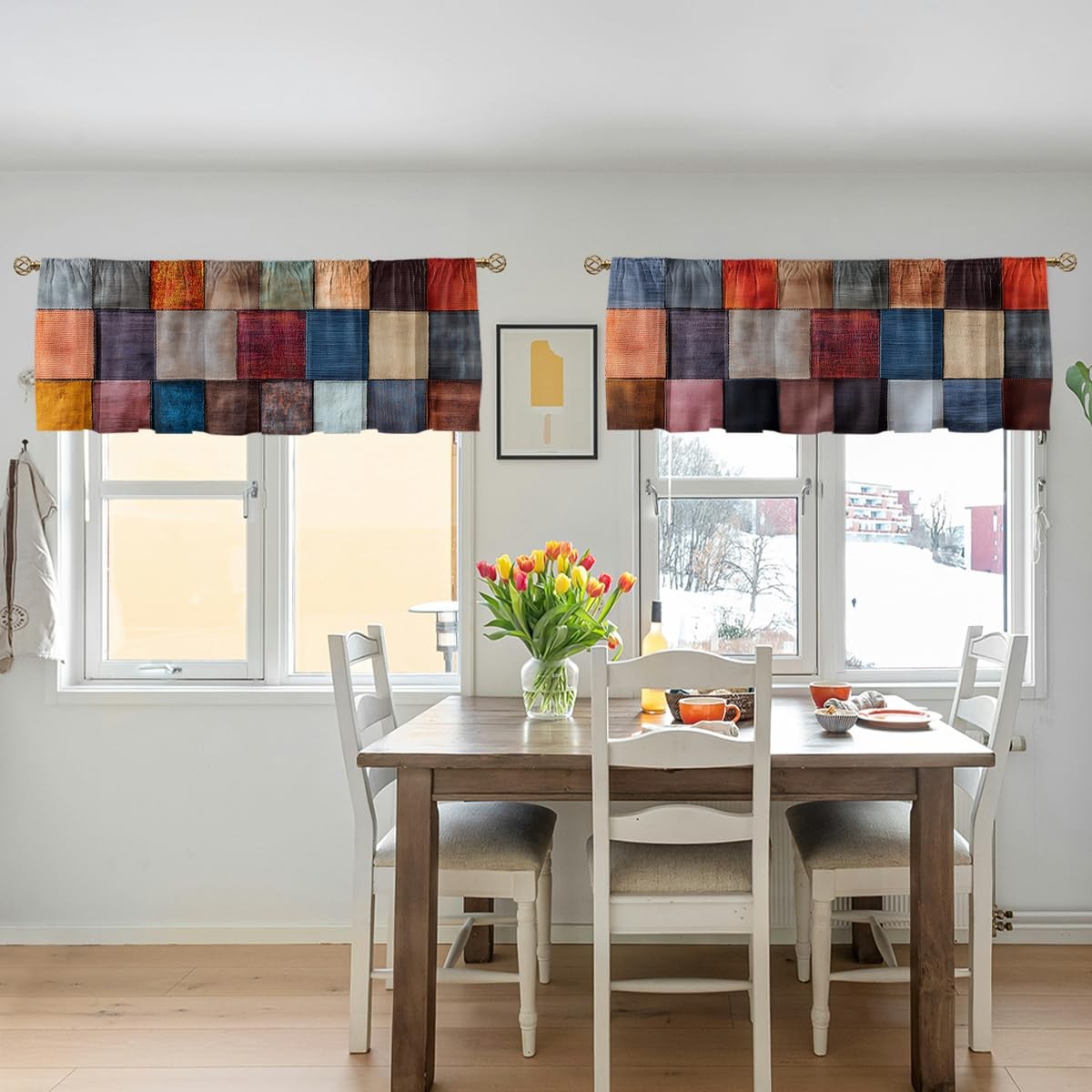 Patchwork Boho Valance Curtain for Windows 2 Pack Patchwork Colorful Vintage …
