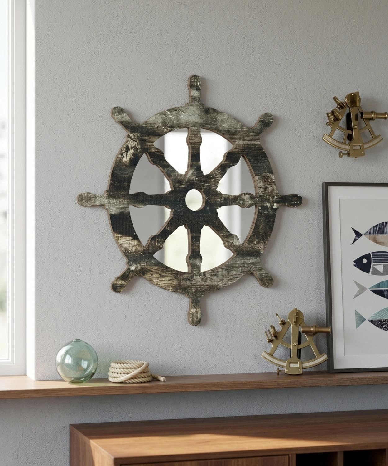 Nautical Ship Wheel Wall Decor Set 5mm Foam Board Acrylic Mirror Crocodile Ho…