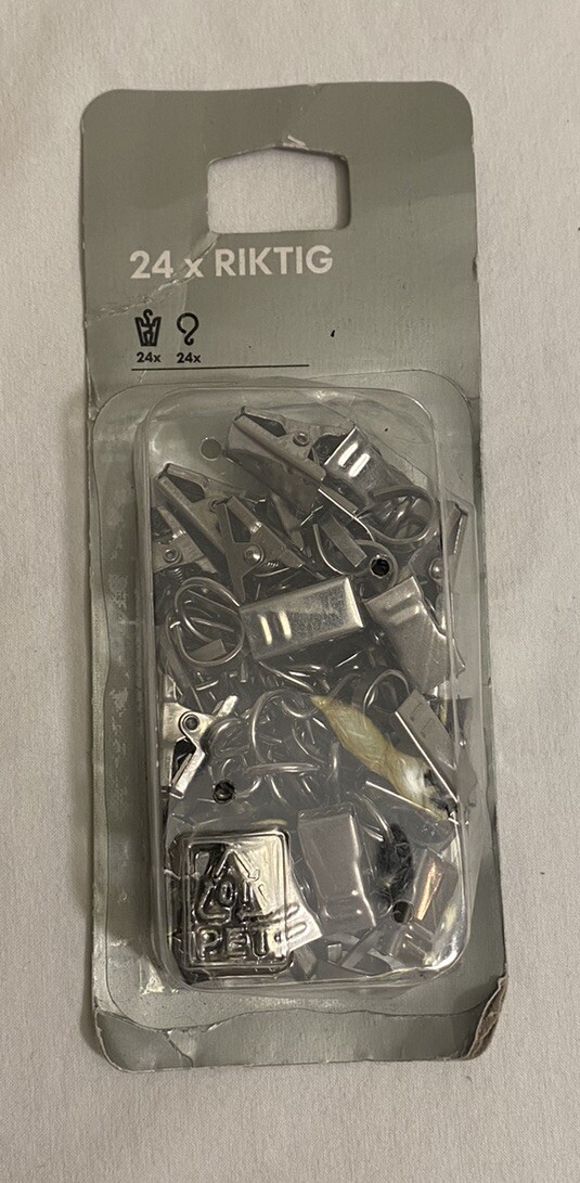 IKEA Riktig Curtain Hanging Hook With Clip 24 Pack NIP
