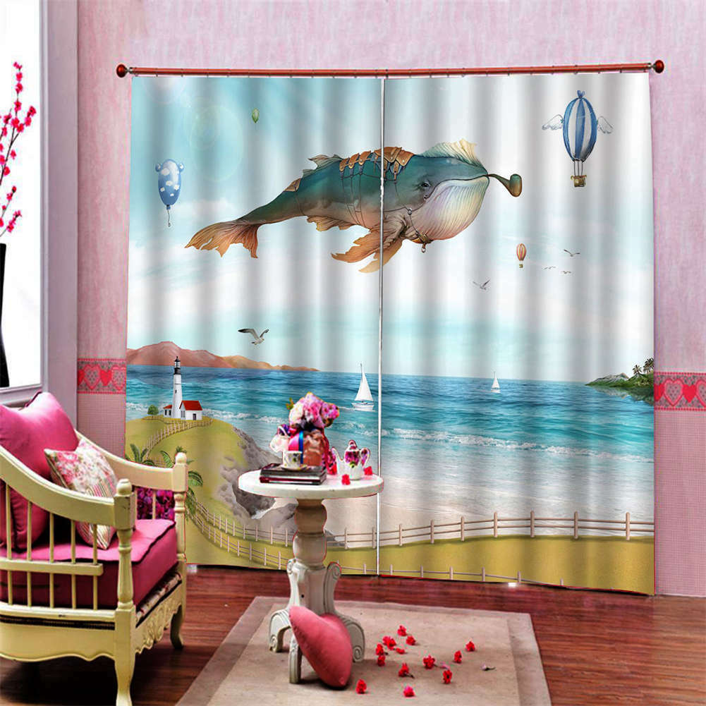 Blue Ugly Fish Parachute Blue Sky Printing 3D Blockout Curtains Fabric Window