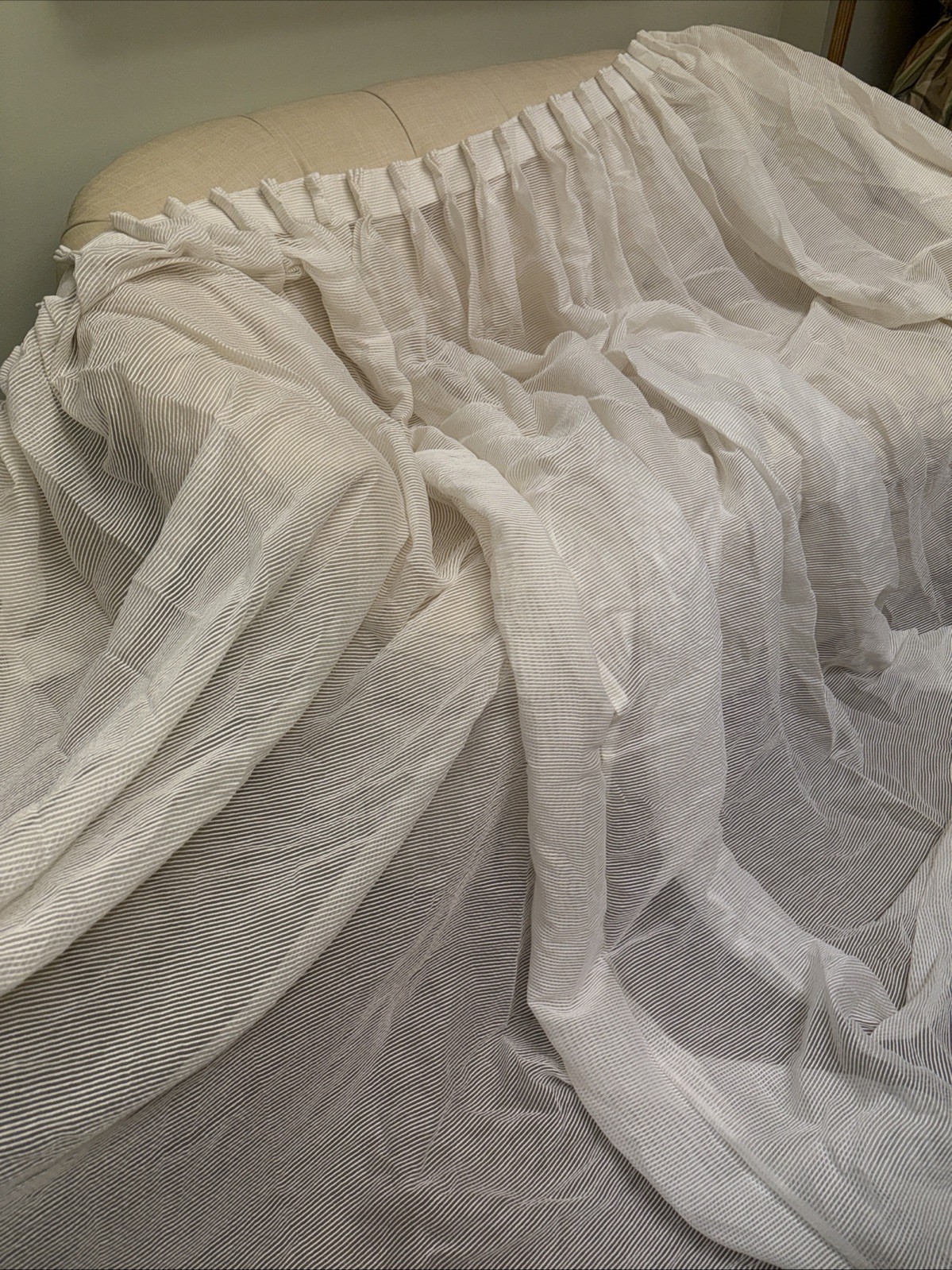 Pair Triple Pleated Sheer Cream White Drapes Curtain panels 107 X 100 Textured