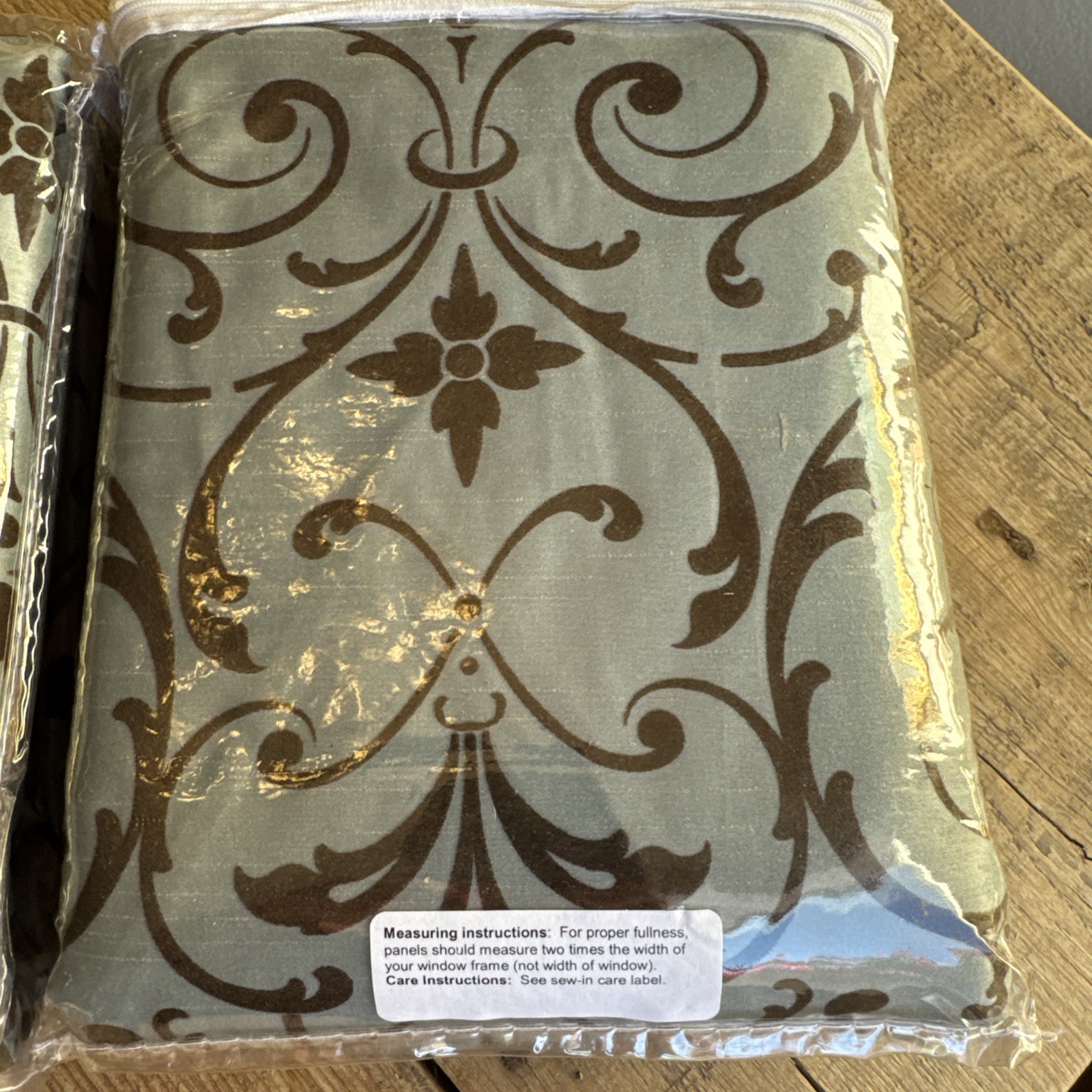 New Lusso curtain panel Antique Blue And Chocolate 54″x96” Each, lined set of 2