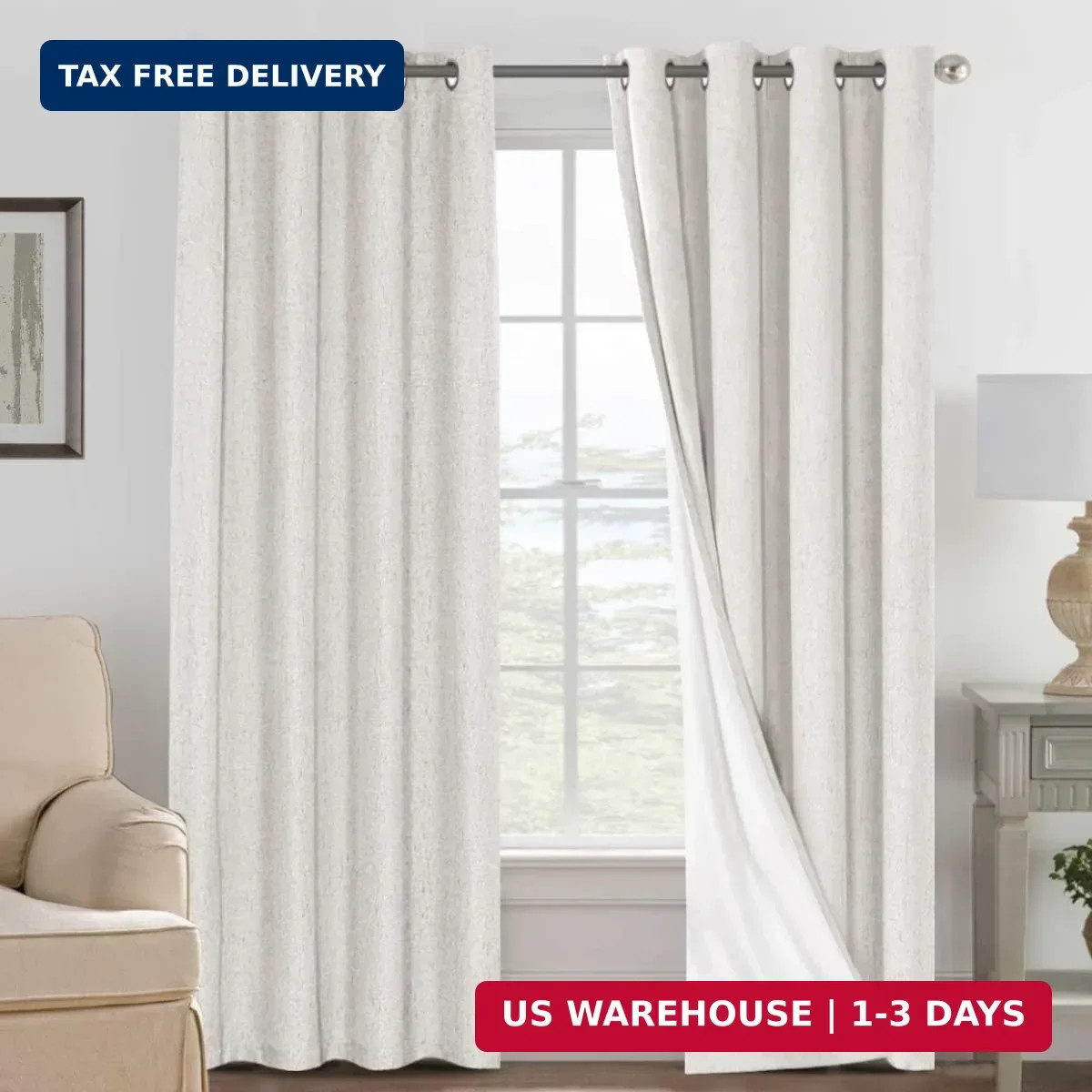 H.VERSAILTEX 100% Blackout Curtains Ivory, Linen Blackout Curtains 96 inch Curta