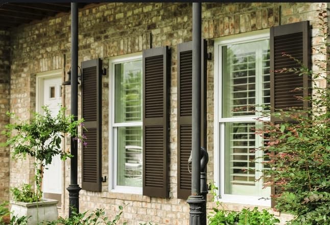 Polaris Homeside Open Louver Vinyl Shutters (1 Pair) 14.5″W x 35″H, Chocolate