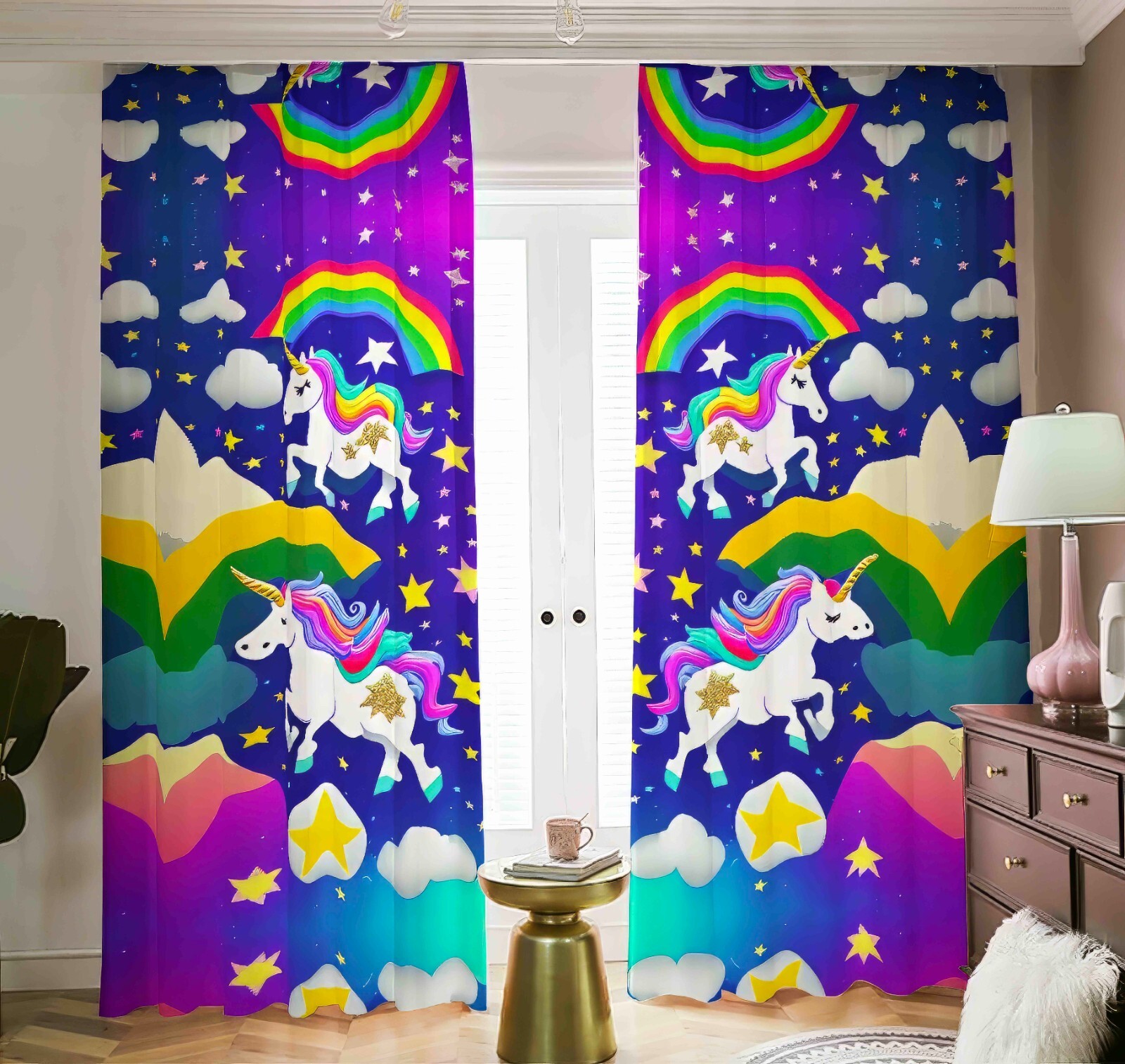 Psychedelic Unicorn Rainbow Blackout Curtains Drapes Shades Rainbow Purple Girls
