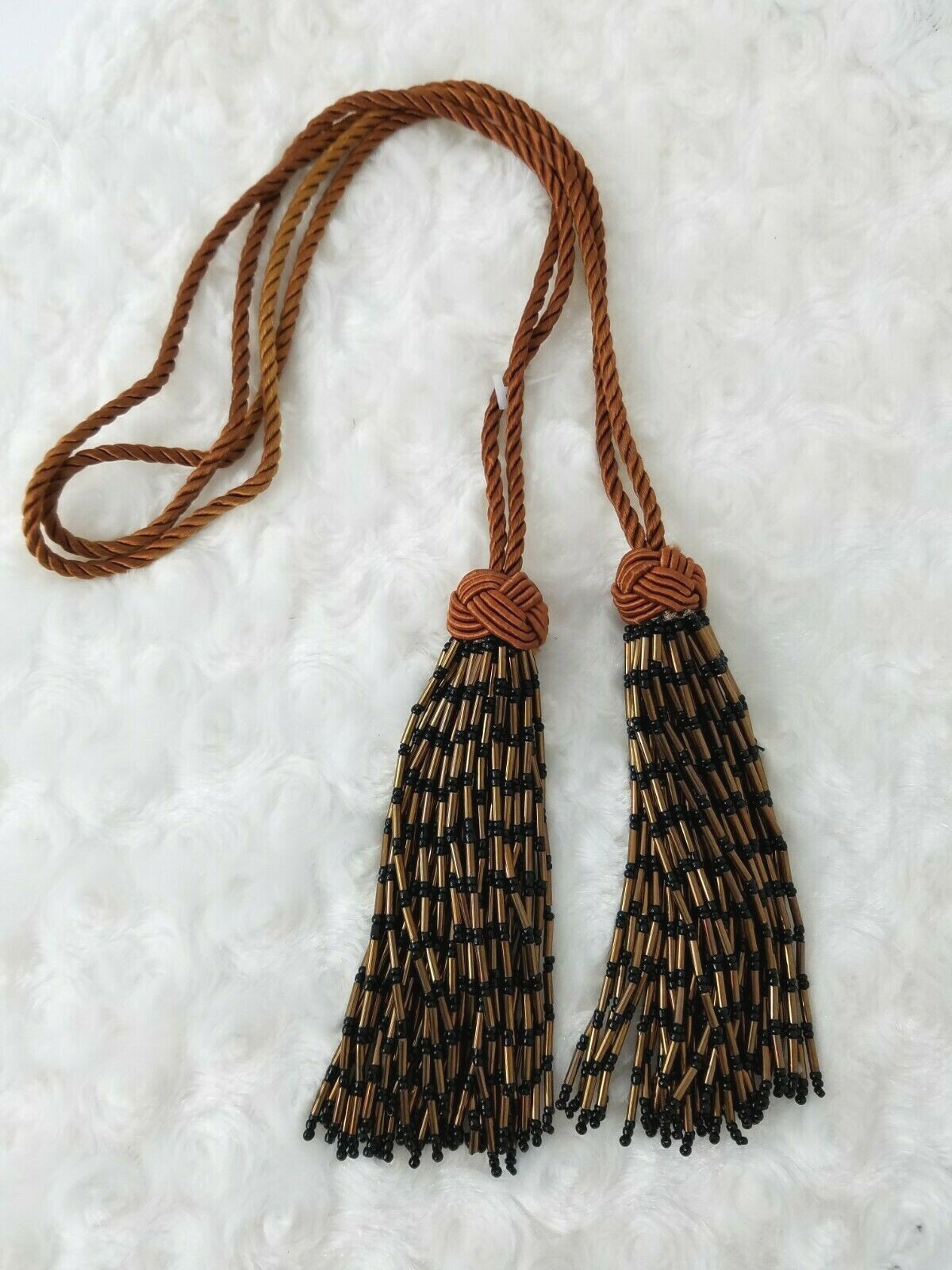 Tie Backs Gold and Black Beaded Tassel Curtain Drapery B3-203