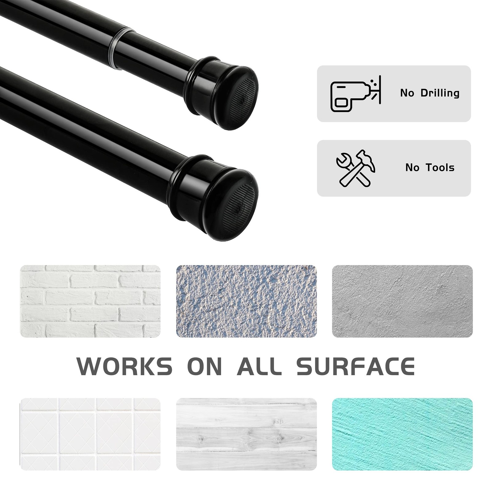 Shower Curtain Rod 56-104 Inch, 1″Diameter Spring Long Adjustable Tension Cur…