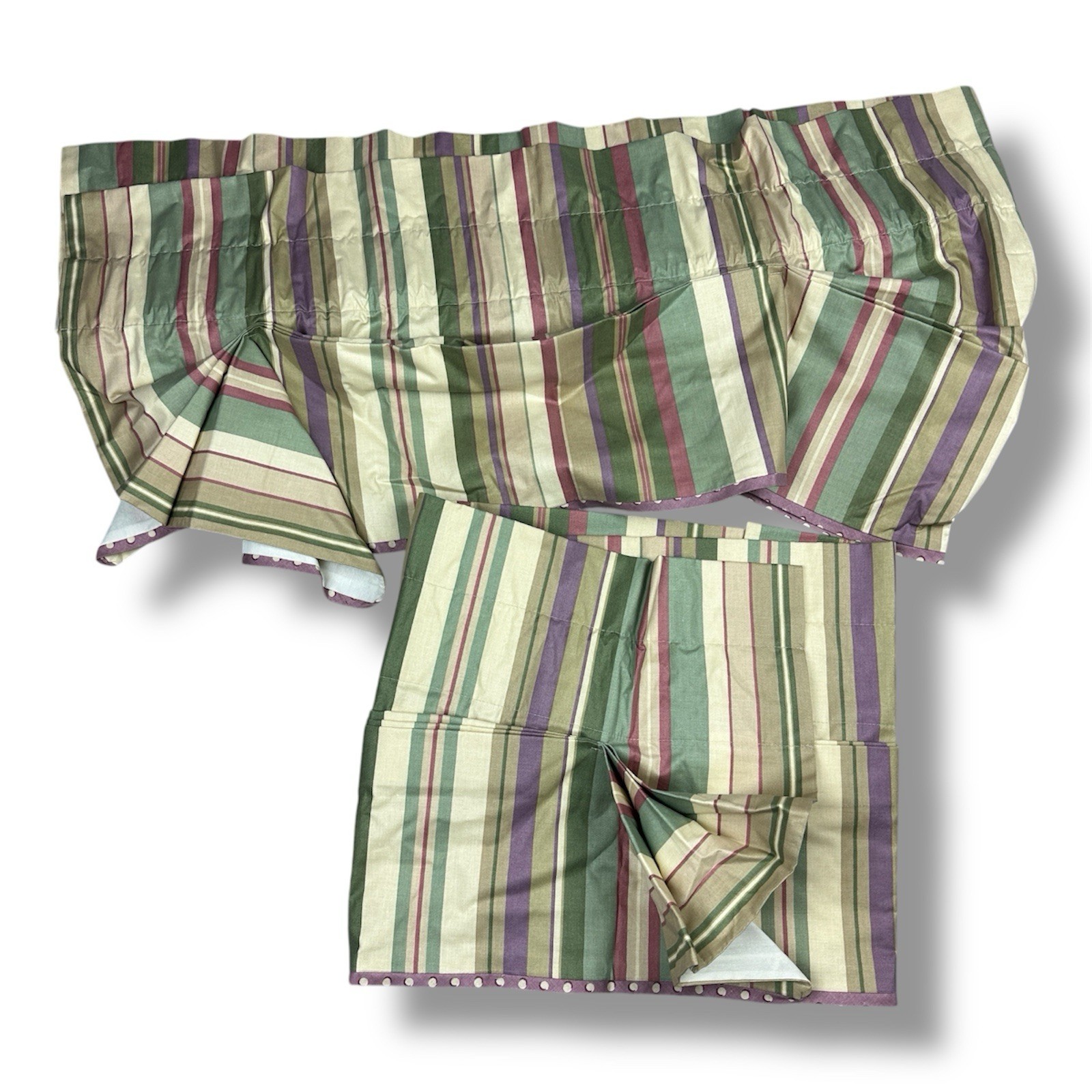 2 Waverly Sidewalk Stripe Gathered Valances Multicolor Pantaloon Beige Green