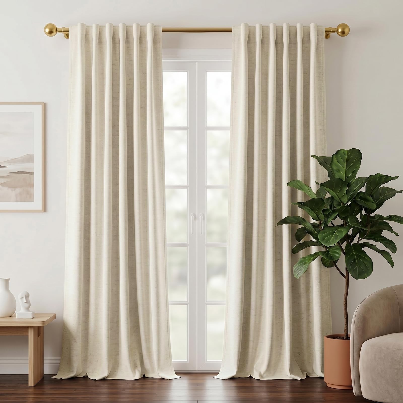 Linen Blackout Curtains 84 inches Long,2 Panels, Warm Linen