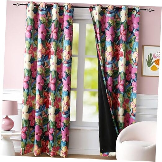 Vibrant Colorful Floral Blackout Curtains 84 52″W x 84″L (Pack of 2) Hot Pink
