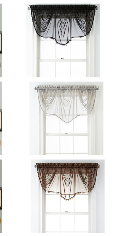1PC BONITA SOLID COLOR SHEER WAVY VALANCE WINDOW CURTAIN W/BEAD TRIM CASCADING