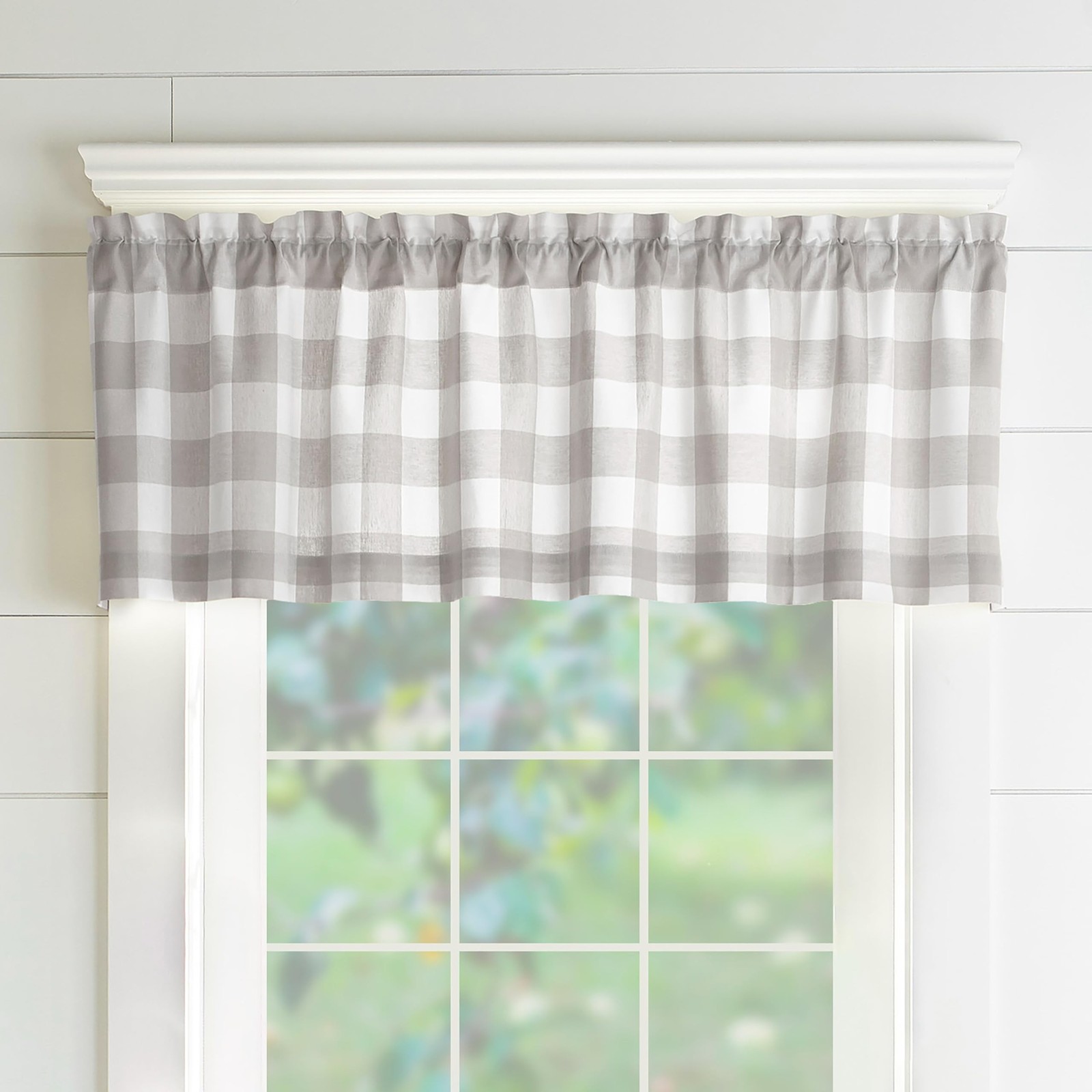 Farmhouse Living Buffalo Check Window Valance, Gray/White – 60″ W x 15″ L