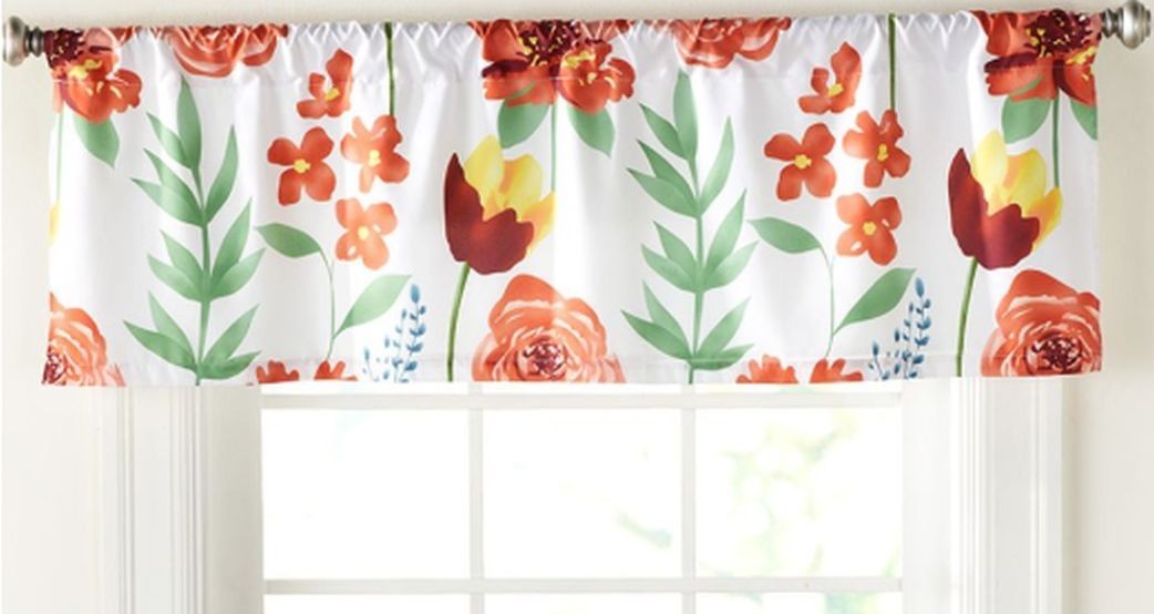 1 Fabric Printed Valance (16″x54″)(no tiers) FLOWERS & LEAVES,GARDEN DELIGHT, LK