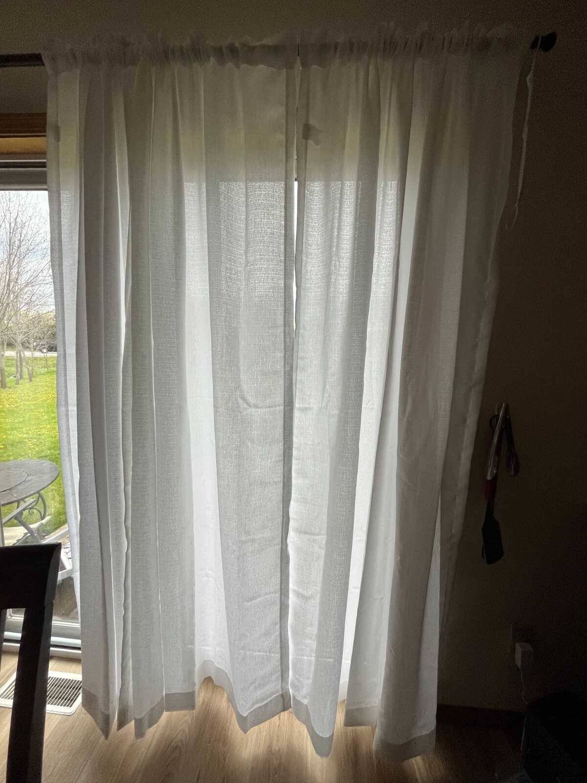 Melodieux White Linen Textured Semi Sheer Curtains 84″ Long for Living Room. NEW